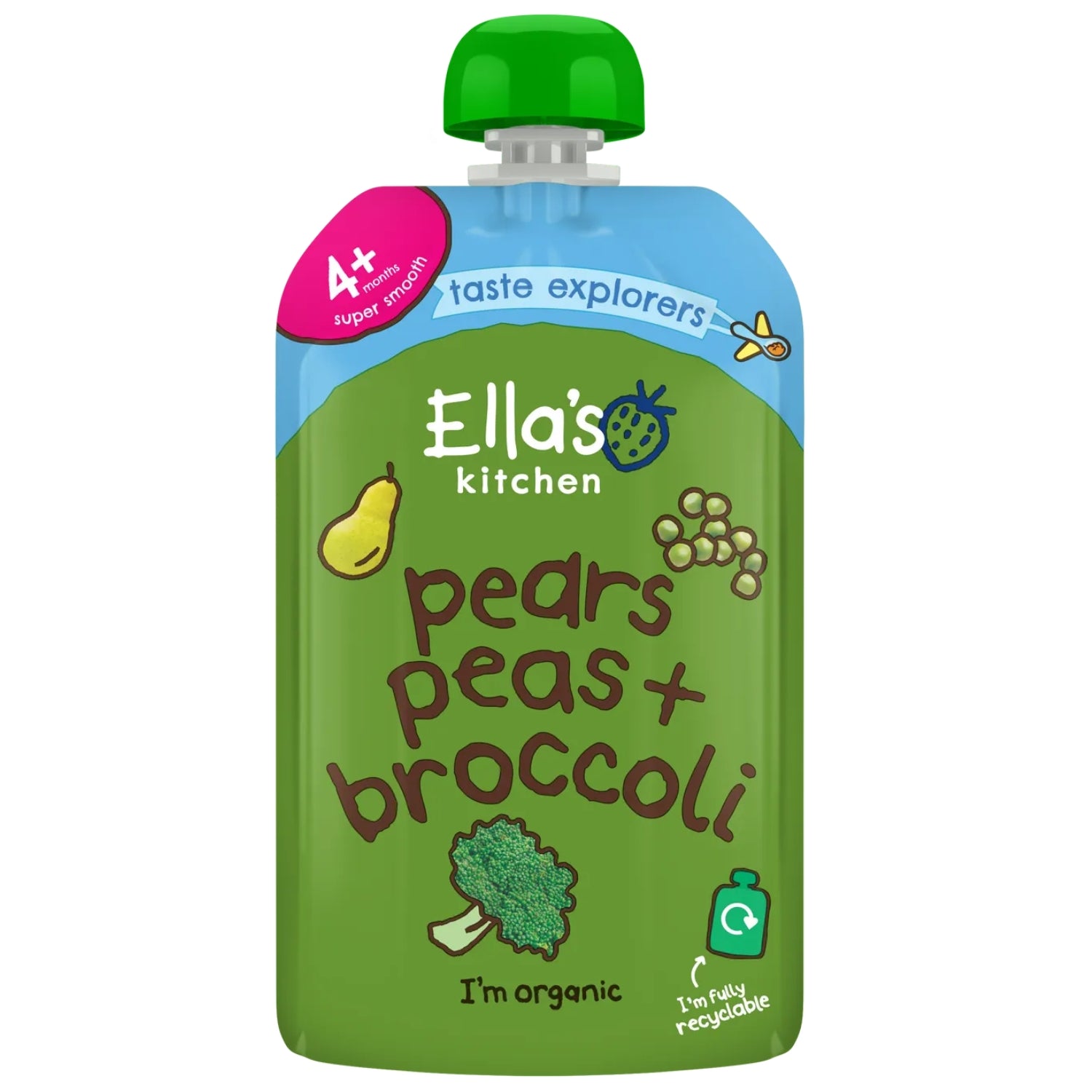Ellas Kitchen Baby Food Pouch, Pears, Peas + Broccoli - 120g
