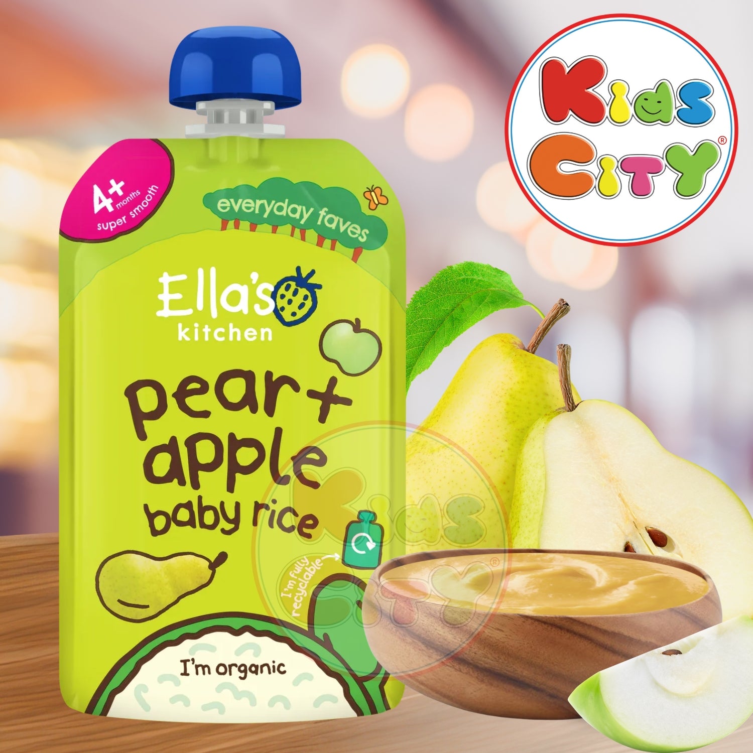 Ellas Kitchen Baby Food Pouch, Pear + Apple Baby Rice - 120g