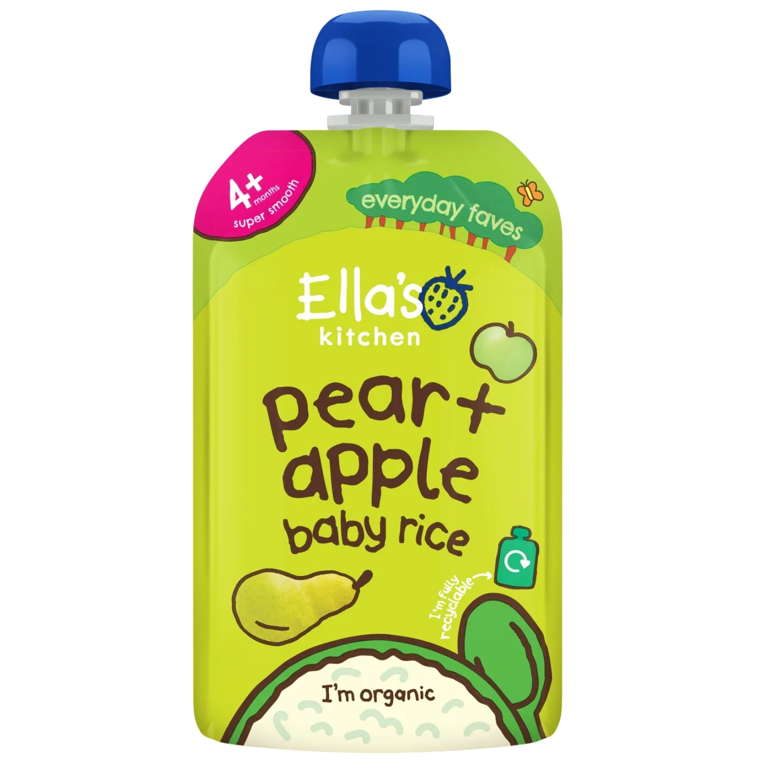 Ellas Kitchen Baby Food Pouch, Pear + Apple Baby Rice - 120g