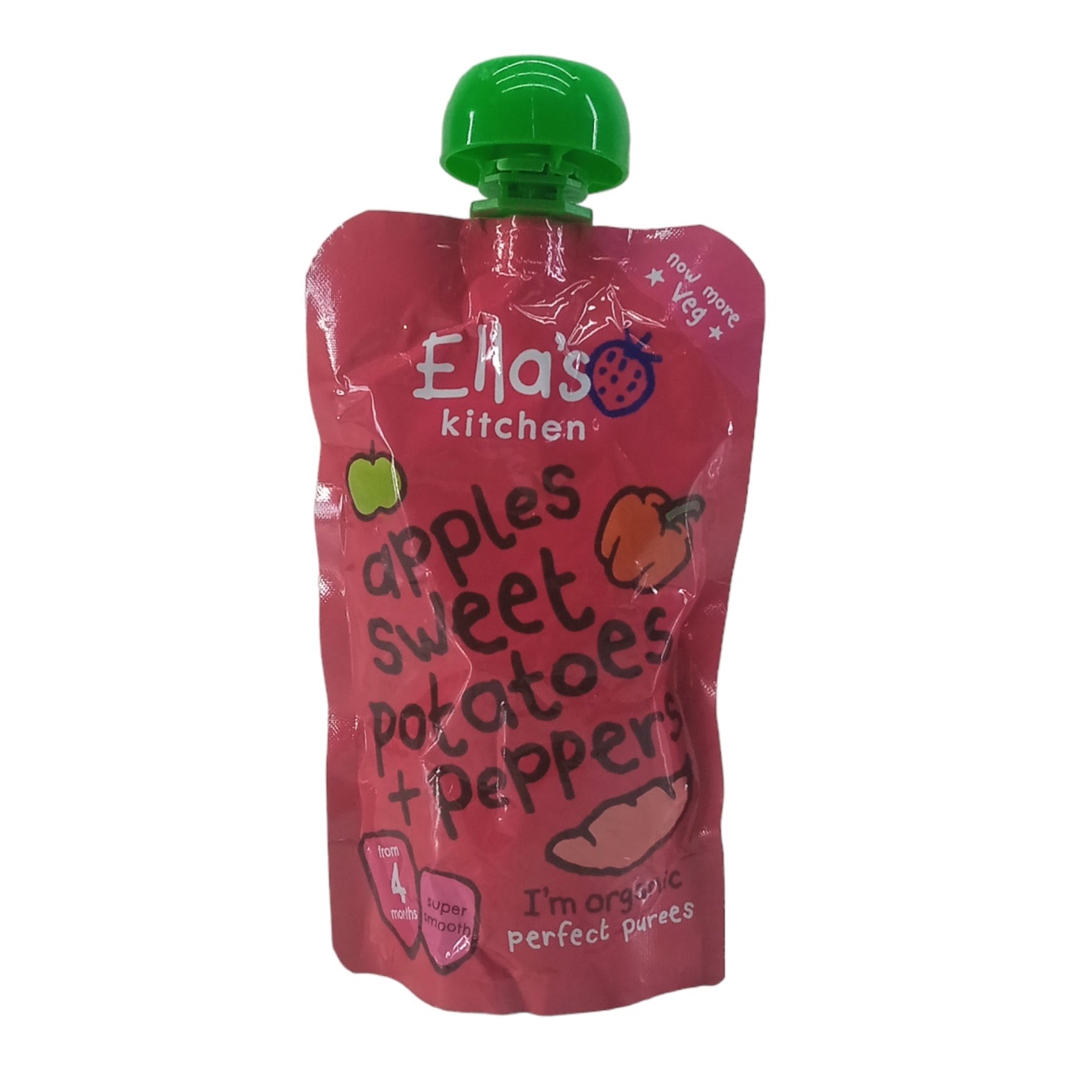 Ellas Kitchen Baby Food Pouch, Apples Sweet Potatoes + Peppers - 120g