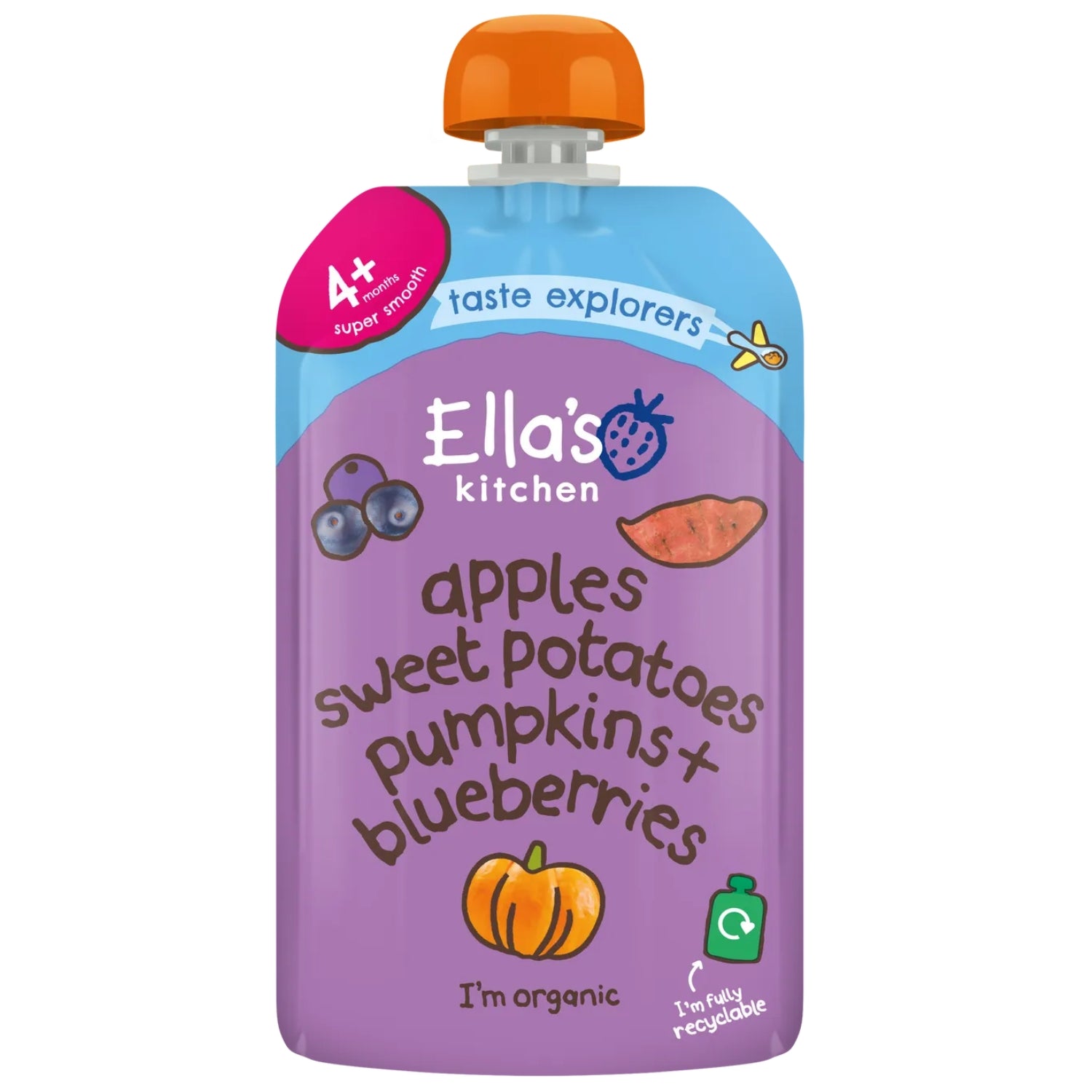 Ellas Kitchen Baby Food Pouch, Sweet Potatoes Pumpkins Apples + Blueberries - 120g
