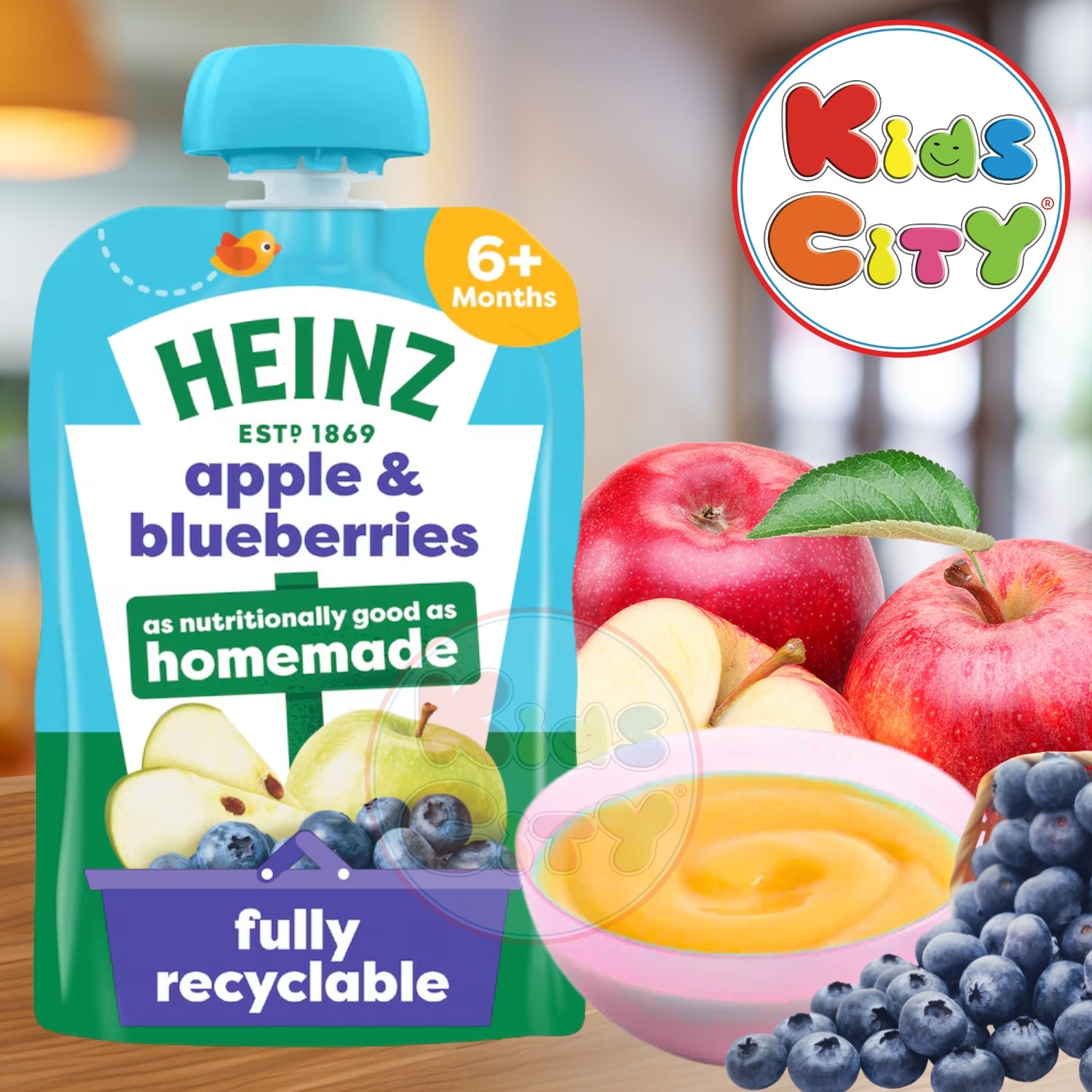 Heinz Baby Food Pouch, Apple & Blueberries - 100g