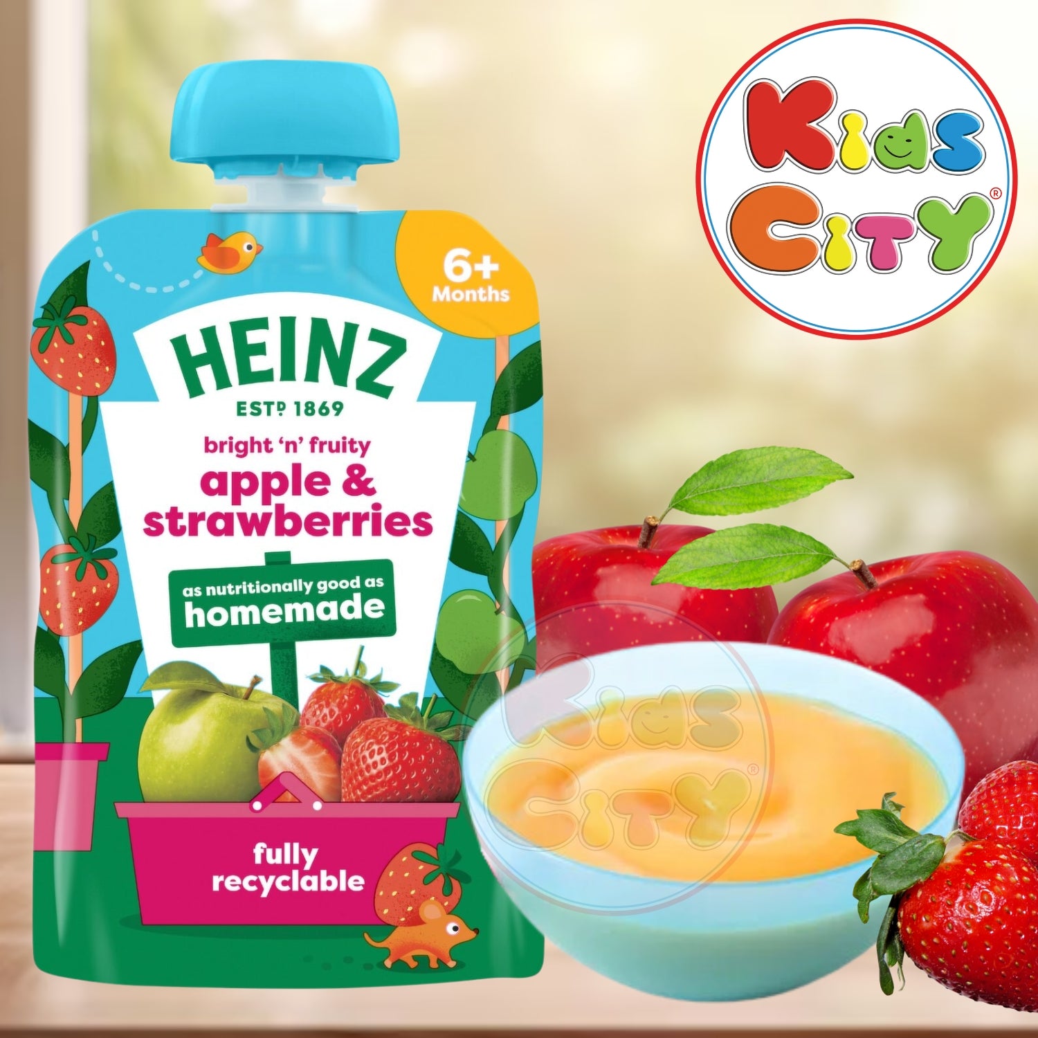 Heinz Baby Food Pouch, Apple & Strawberry Puree - 100g