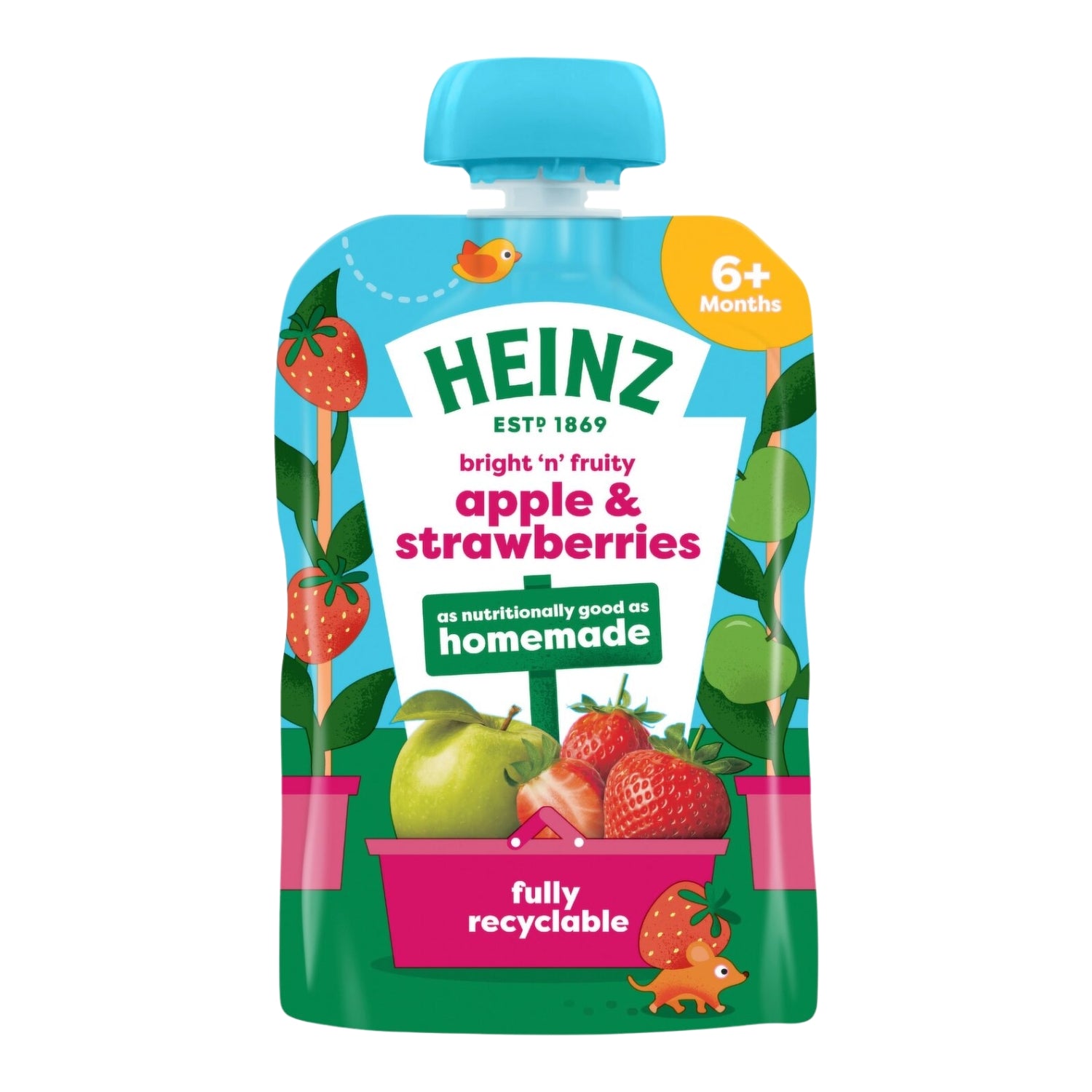 Heinz Baby Food Pouch, Apple & Strawberry Puree - 100g
