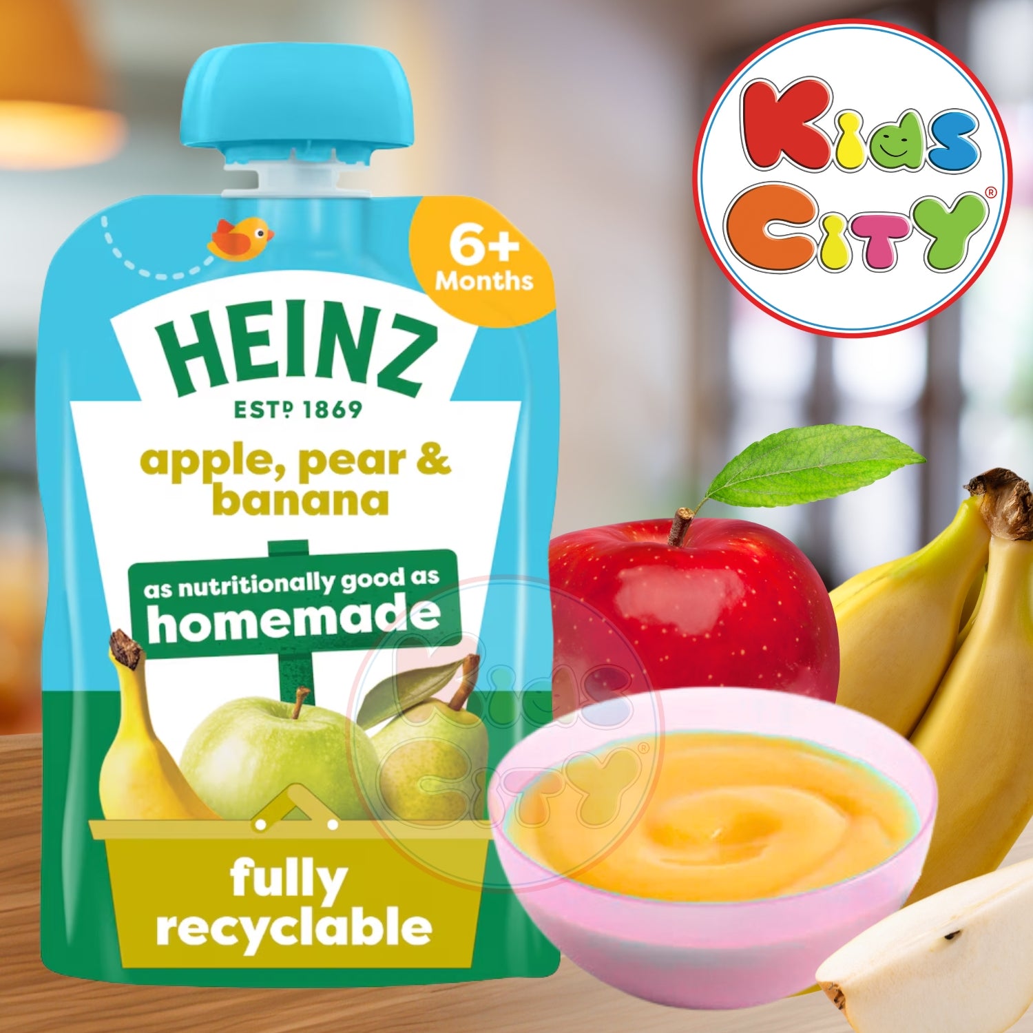 Heinz Baby Food Pouch, Apple, Pear & Banana Puree (6m+) - 100g