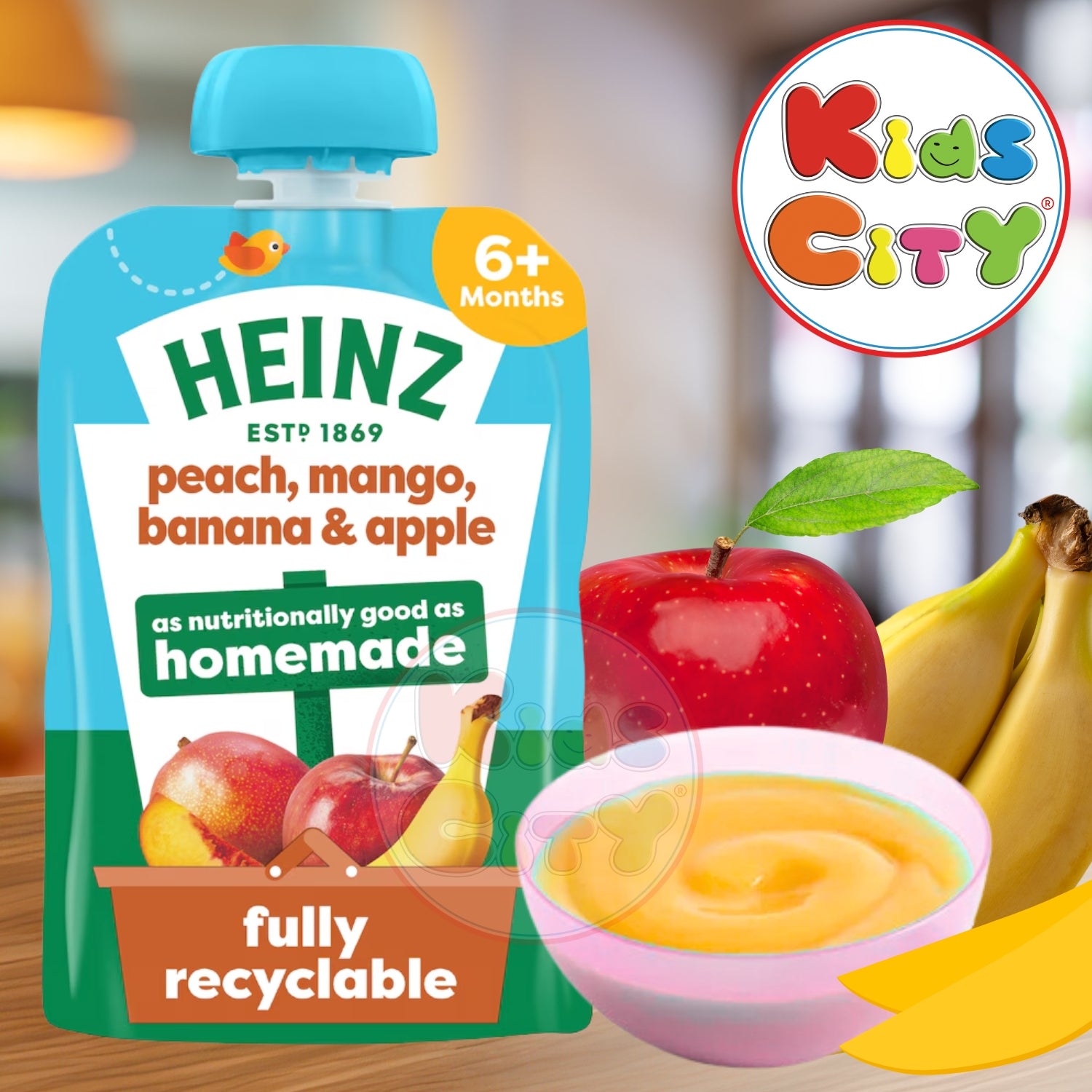 Heinz Baby Food Pouch, Peach Mango Banana & Apple Puree - 100g