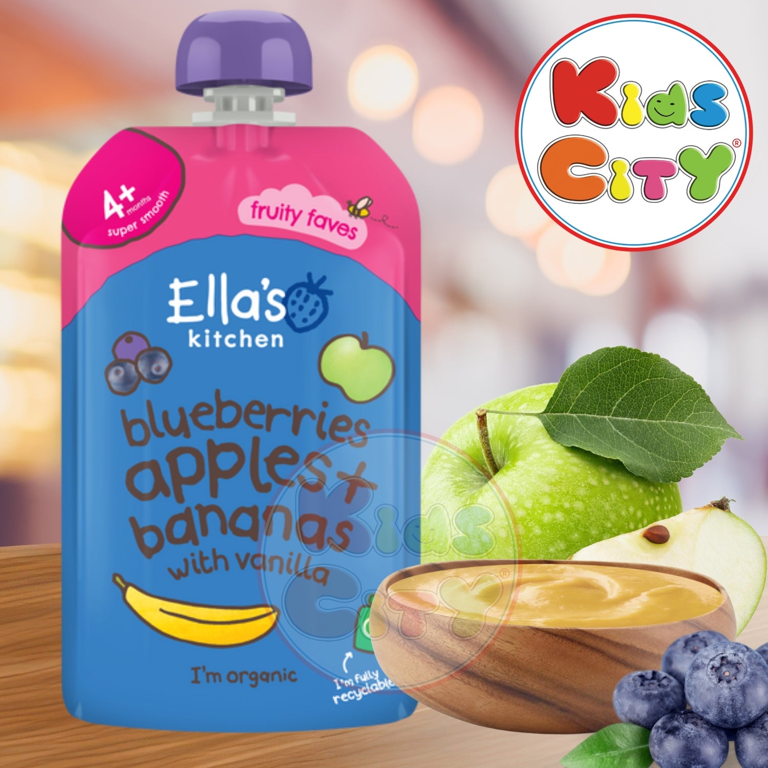 Ellas Kitchen Baby Food Pouch, Blueberries + Apples + Bananas with Vanilla - 120g