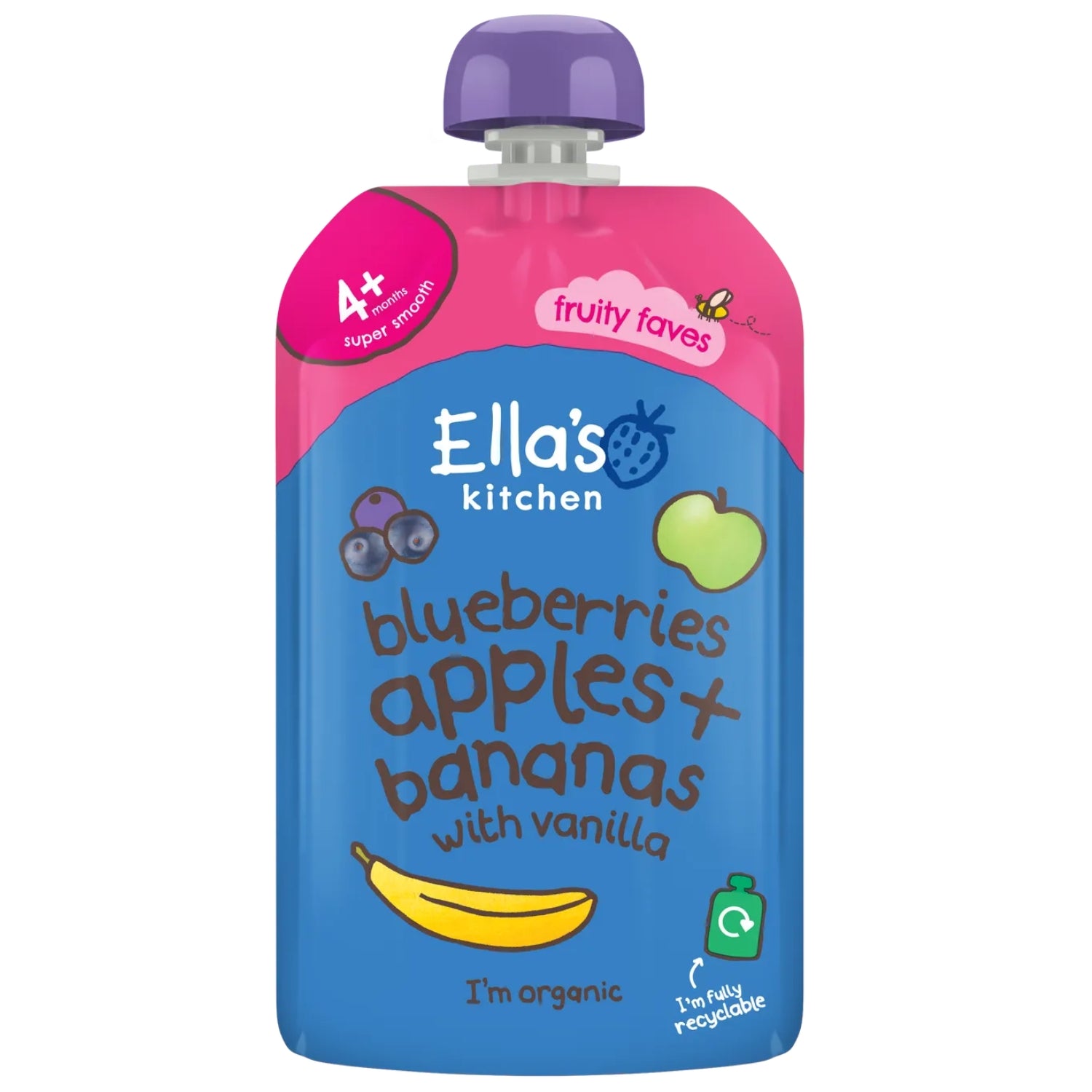 Ellas Kitchen Baby Food Pouch, Blueberries + Apples + Bananas with Vanilla - 120g