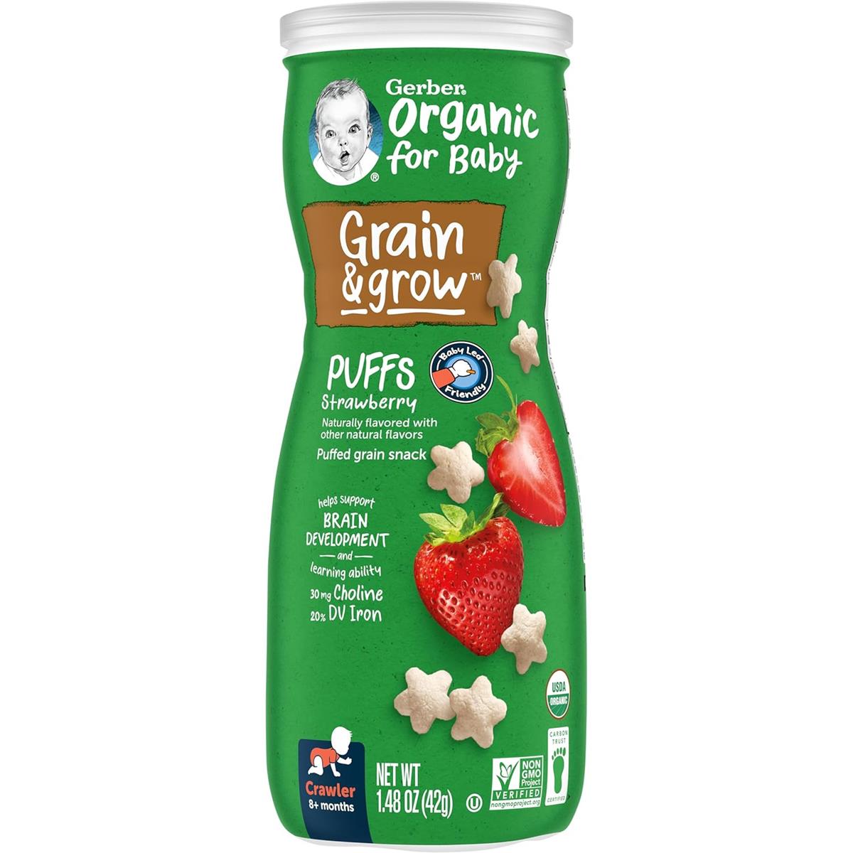 Gerber Organic for Baby, Grow & Grain Puffs for Crawler (1.48oz) - Strawberry
