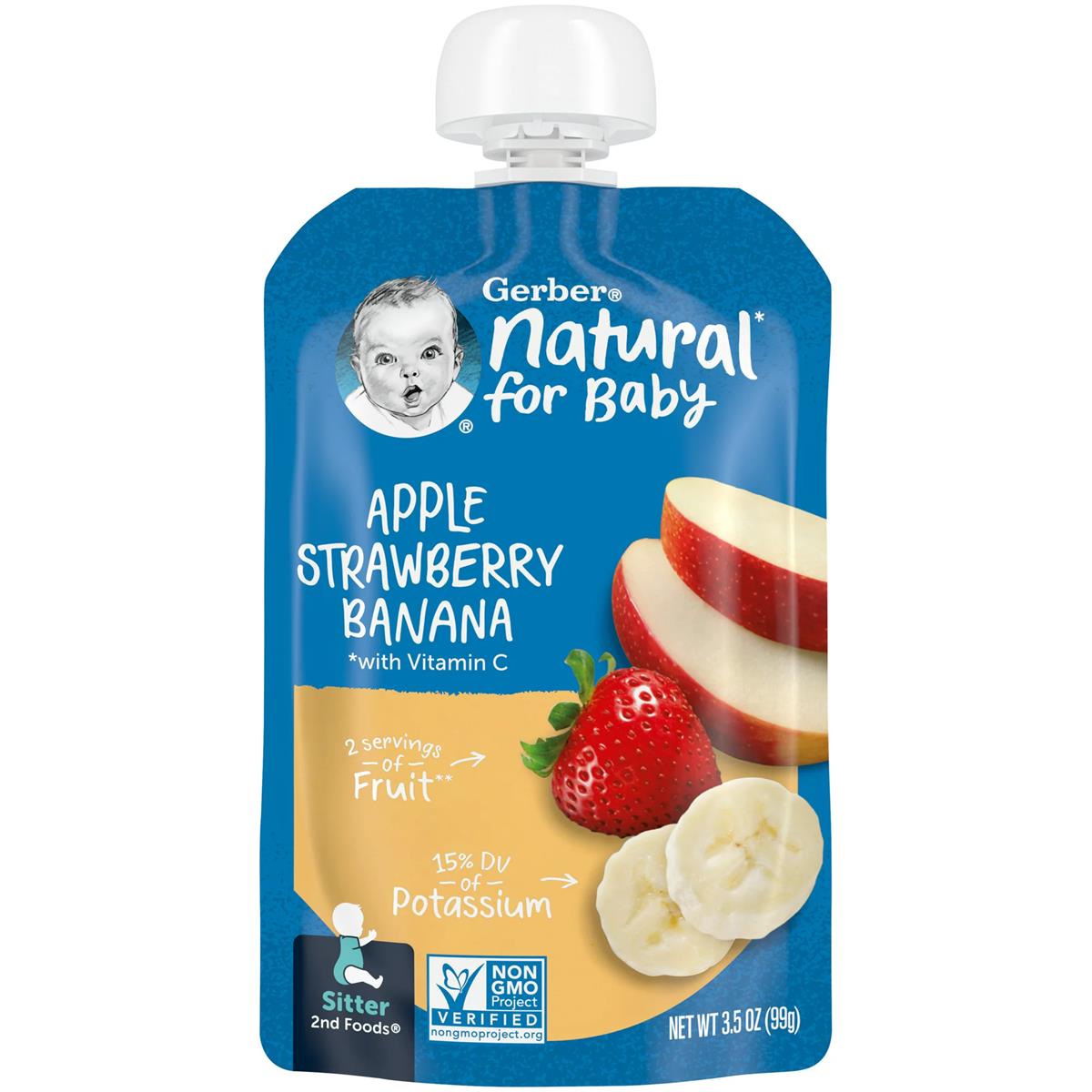 Gerber Natural For Baby 2nd Foods for Sitter, Apple Strawberry Banana - 99g