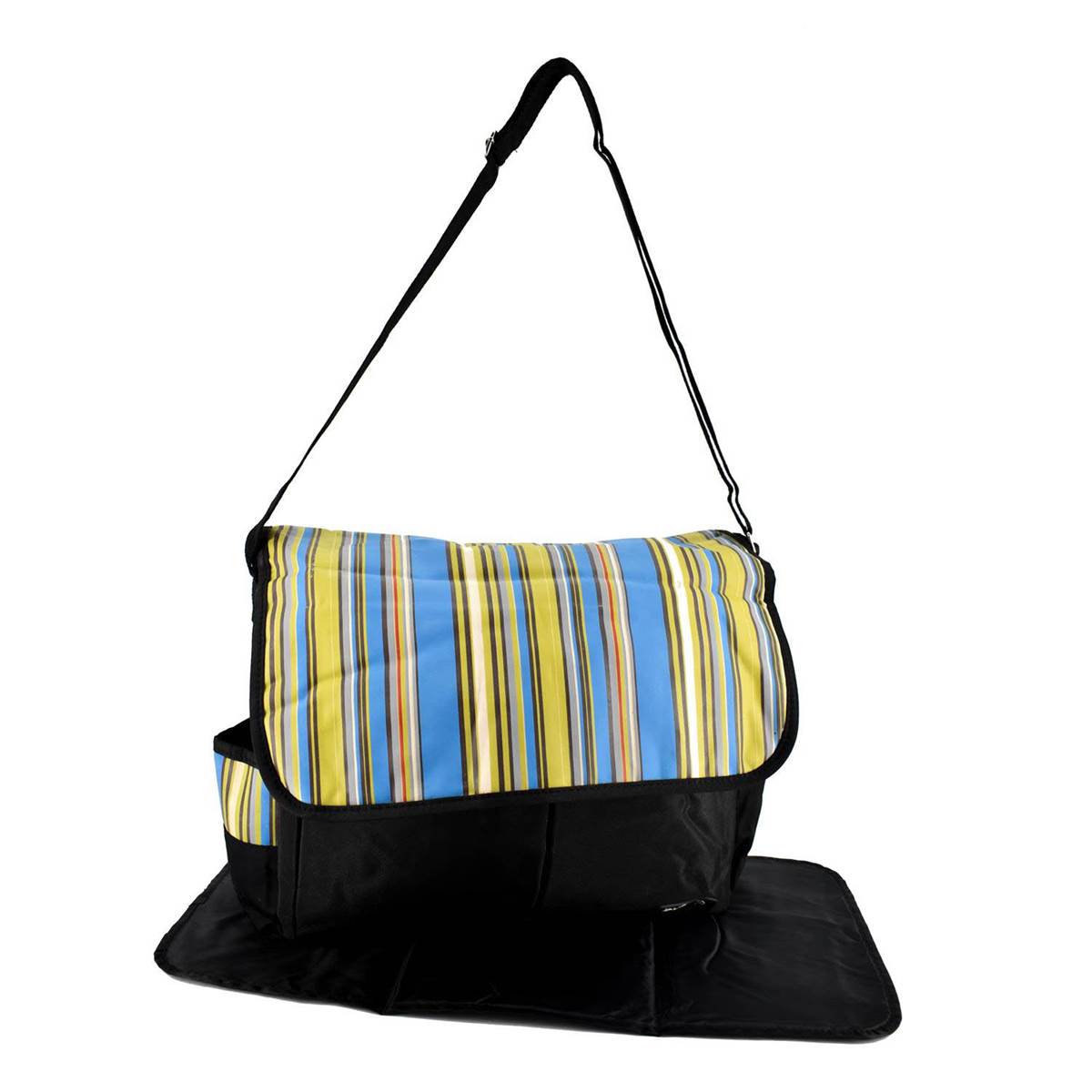 Bundle Mother Bag with Diaper Changing Mat - Black/Multistrip