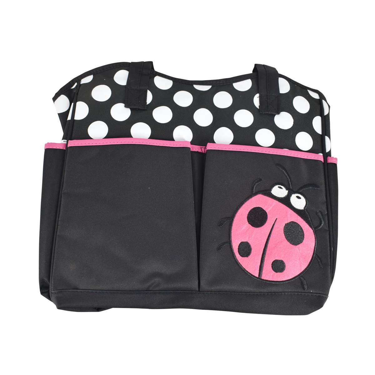 Mother Bag with Diaper Changing Mat - Black/Pink & White Dot