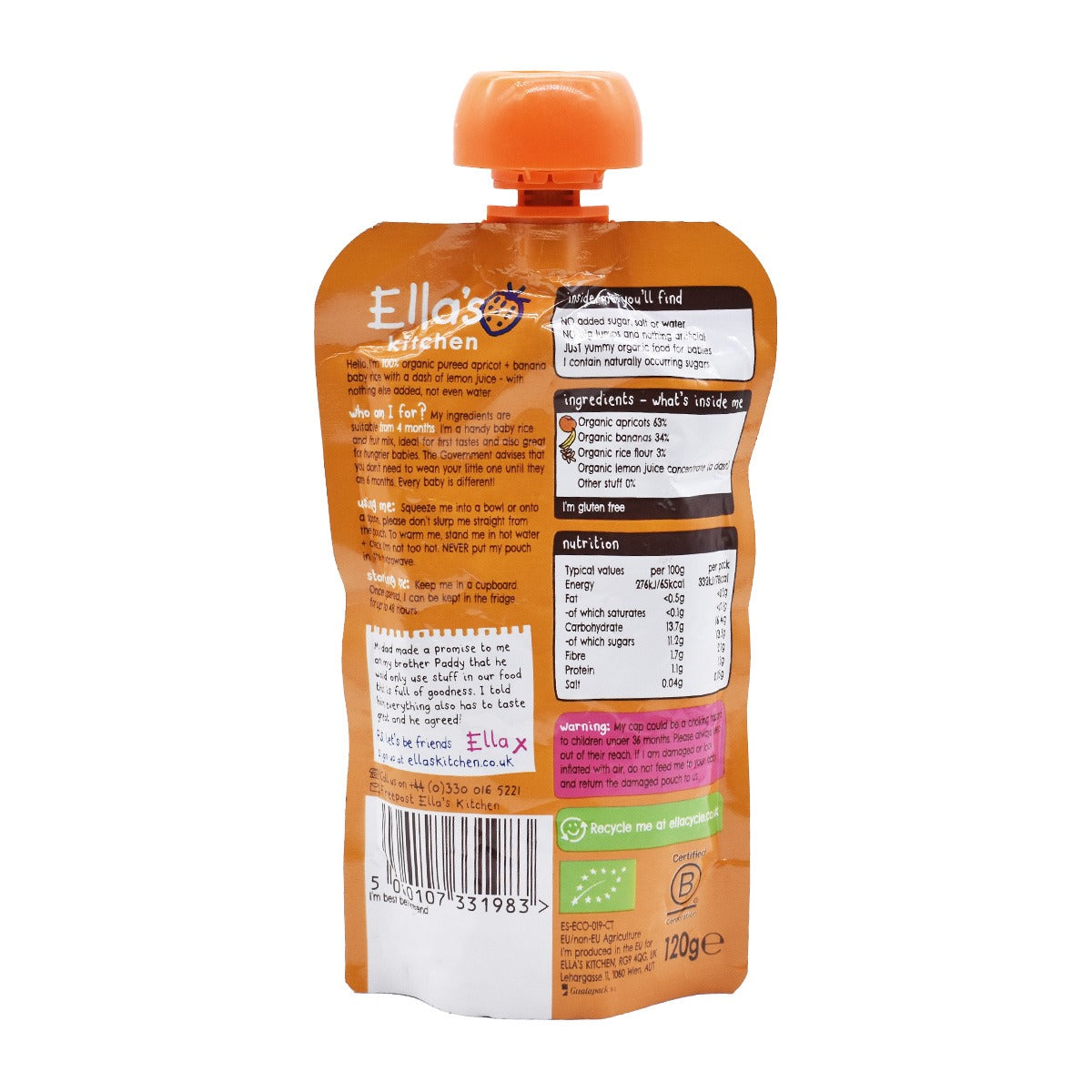 Ellas Kitchen Baby Puree, Apricot Banana + Baby Rice - 120g