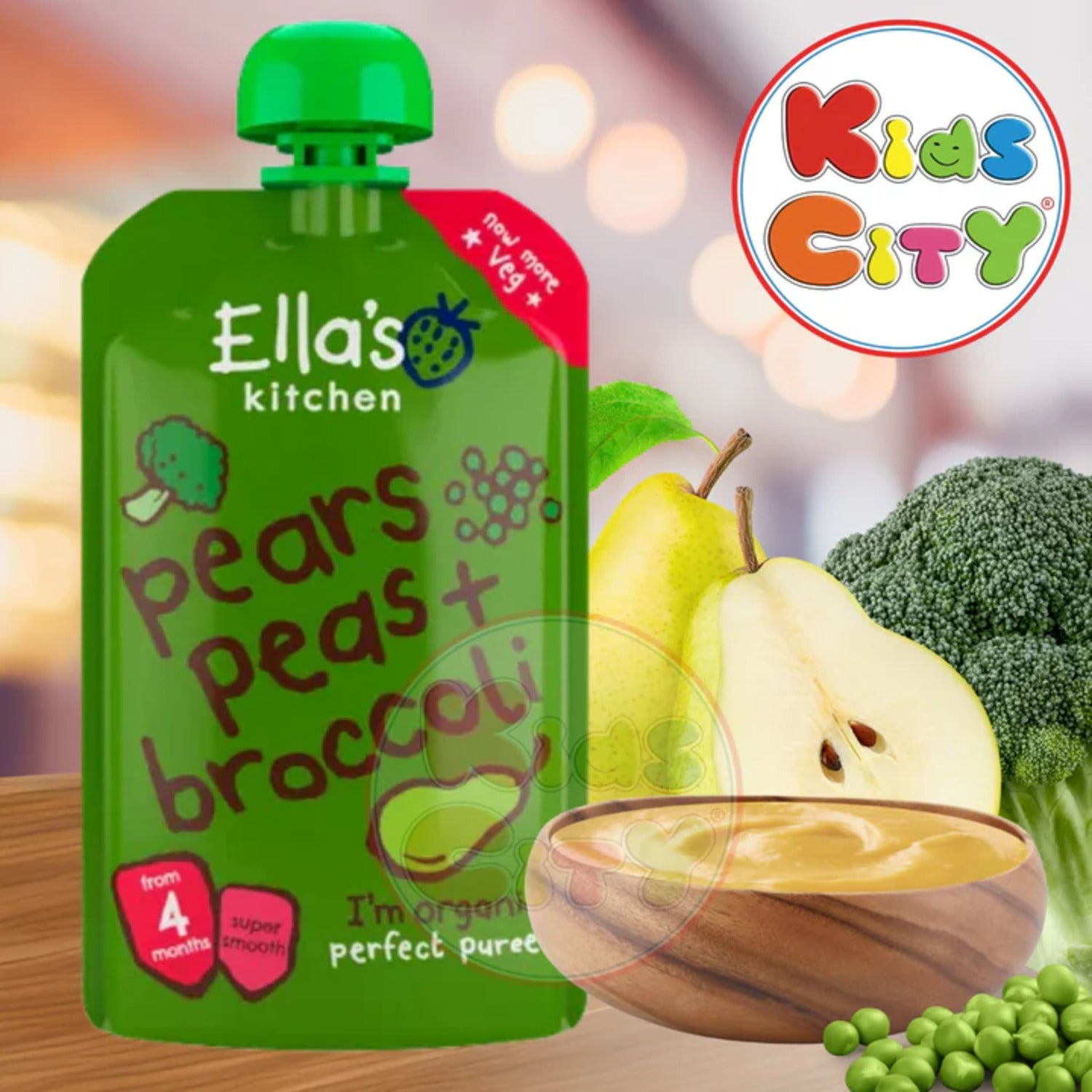 Ellas Kitchen Baby Puree, Pears, Peas + Broccoli - 120g