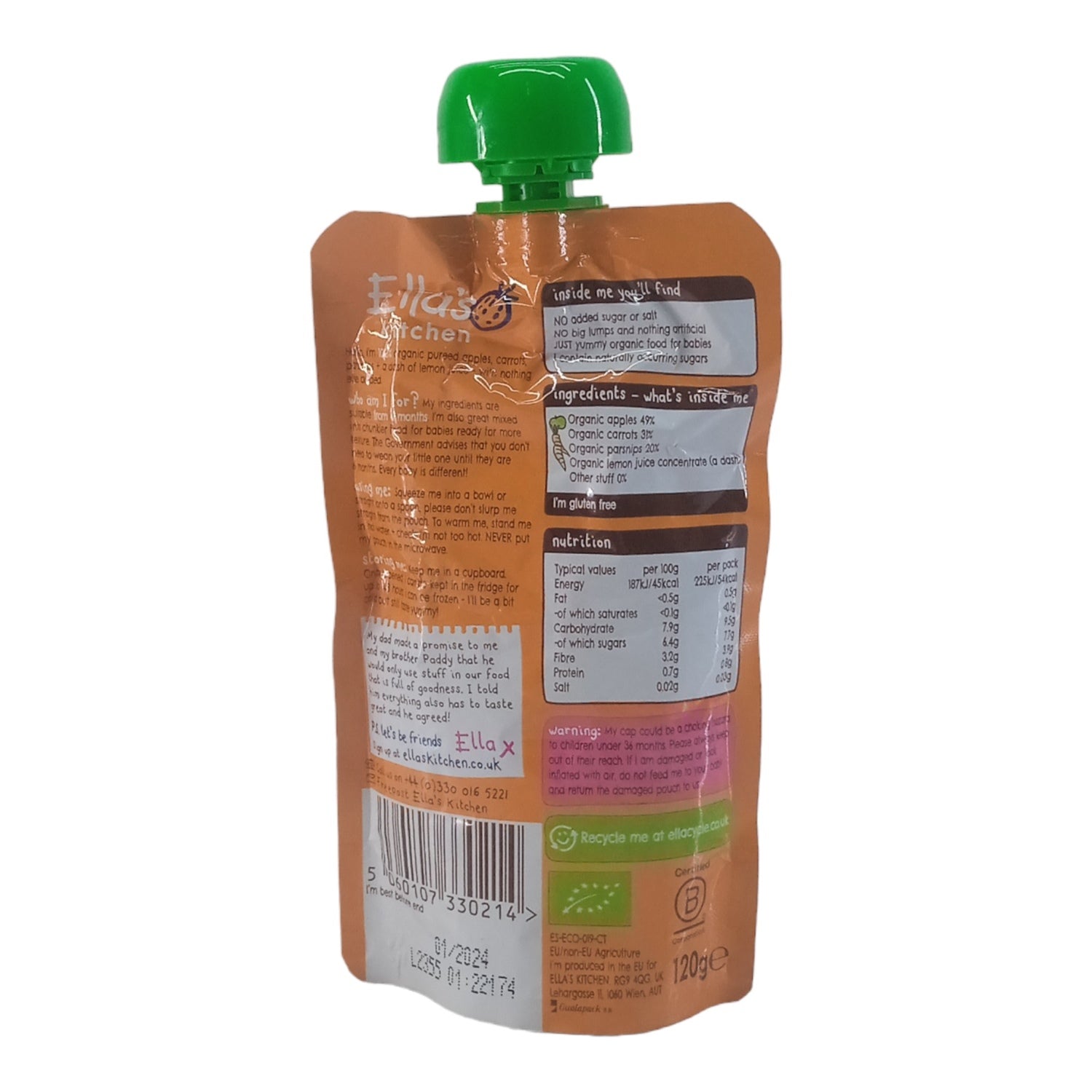 Ellas Kitchen Baby Puree, Apples Carrots + Parsnips - 120g