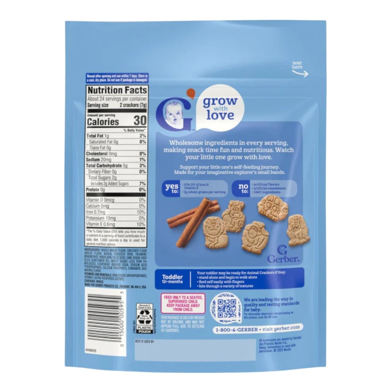 Gerber Snacks for Baby, Animal Crackers, Cinnamon Graham