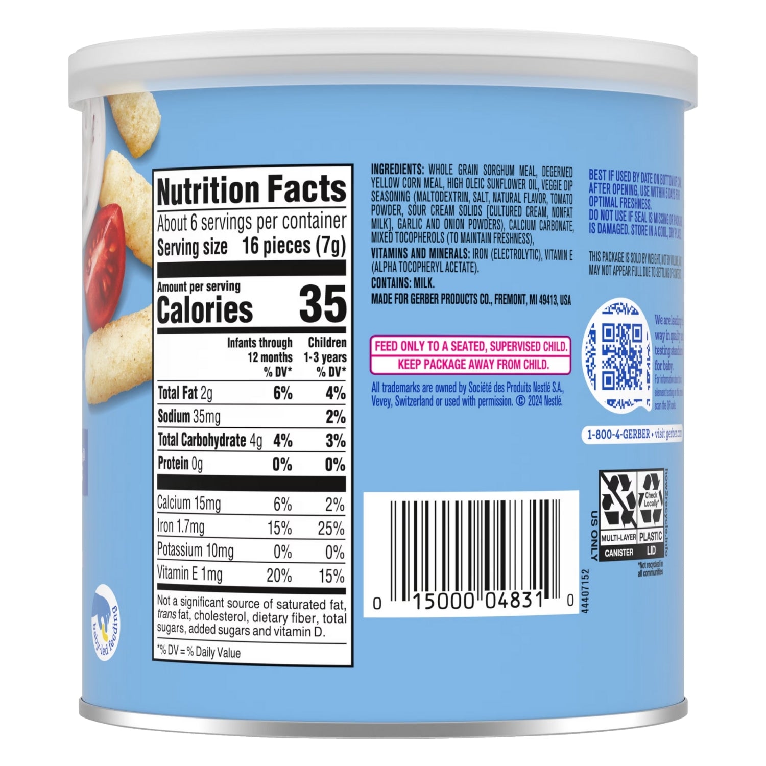 Gerber Snacks for Baby, Lil Crunchies for Crawler (1.48oz) - Veggie Dip