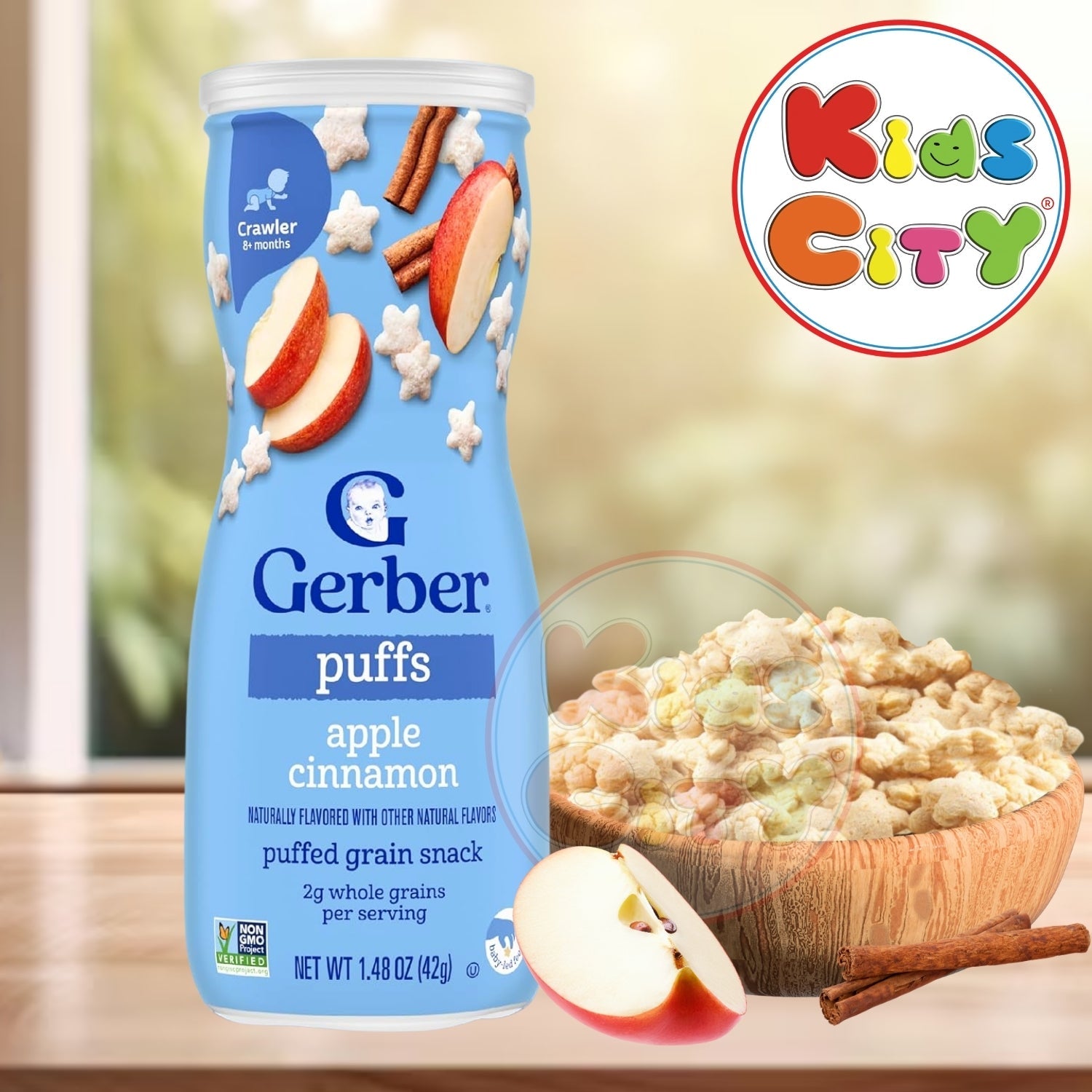 Gerber Snacks for Baby, Grain & Grow Puffs for Crawler (1.48oz) - Apple Cinnamon
