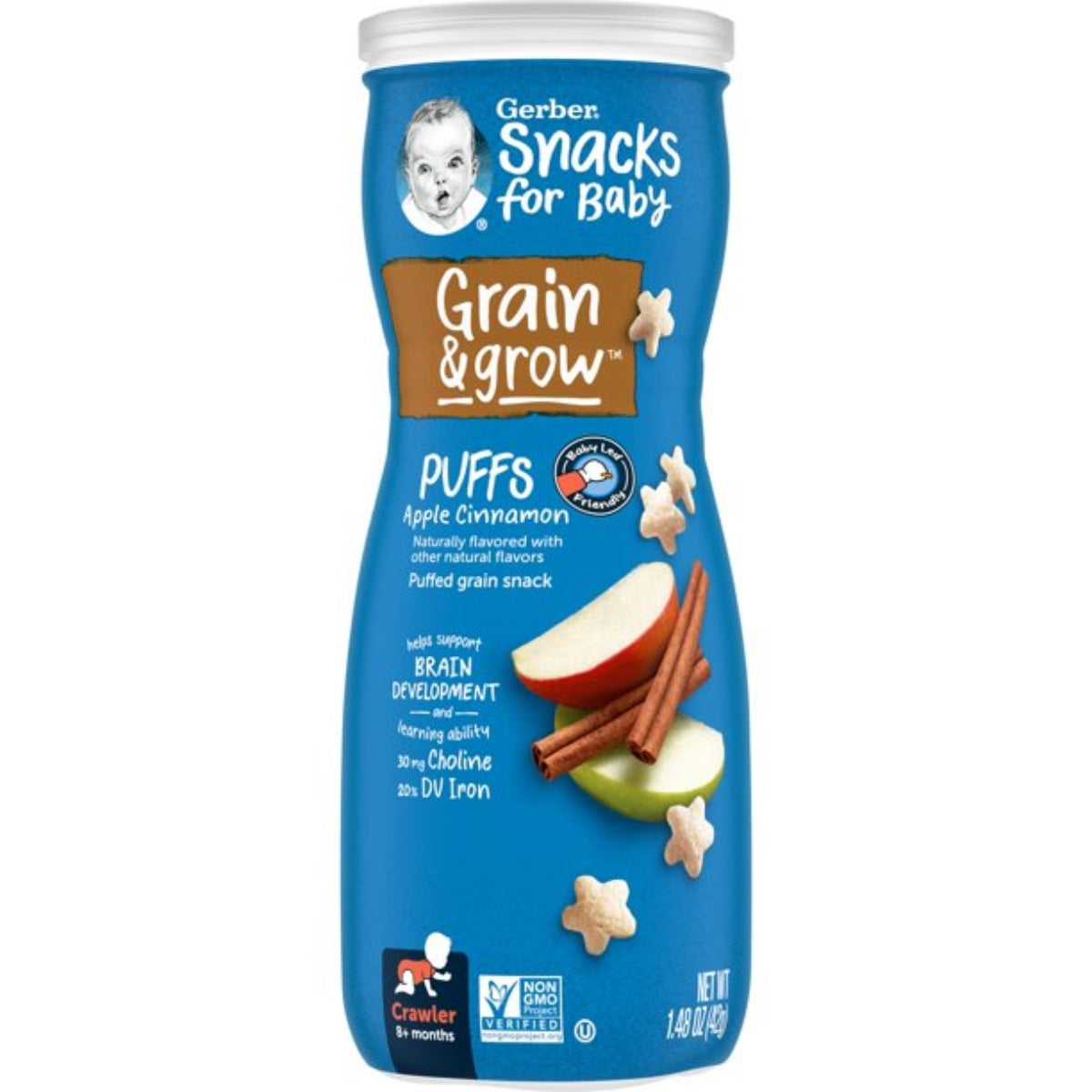 Gerber Snacks for Baby, Grain & Grow Puffs for Crawler (1.48oz) - Apple Cinnamon