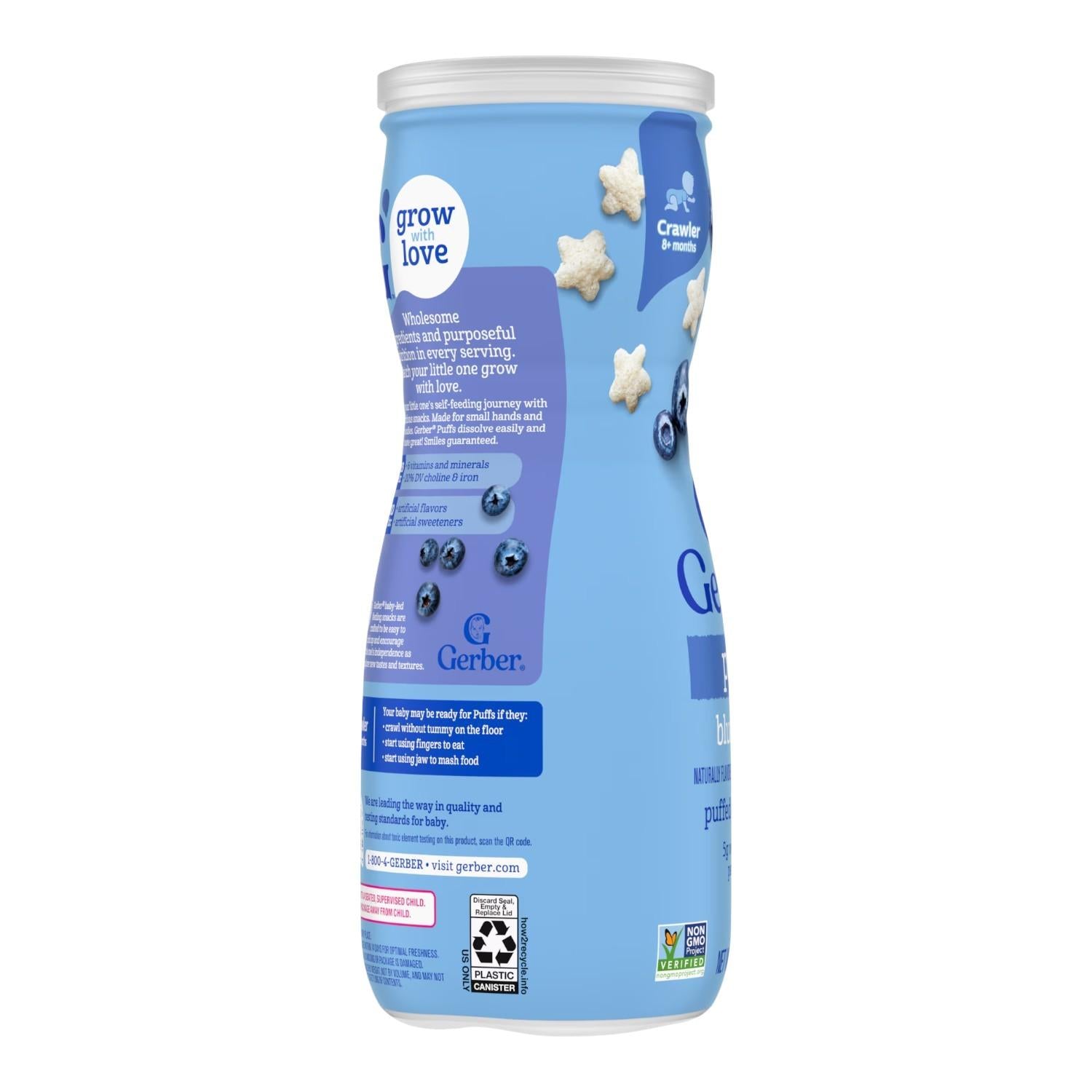 Gerber Snacks for Baby, Grain & Grow Puffs, Blueberry