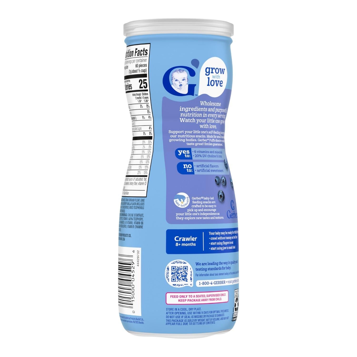 Gerber Snacks for Baby, Grain & Grow Puffs, Blueberry