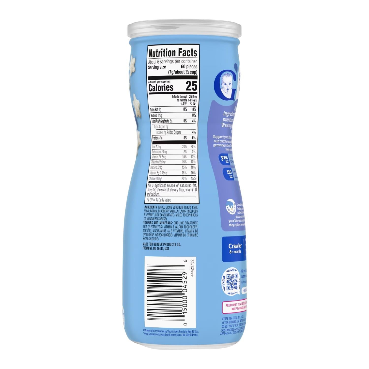 Gerber Snacks for Baby, Grain & Grow Puffs, Blueberry