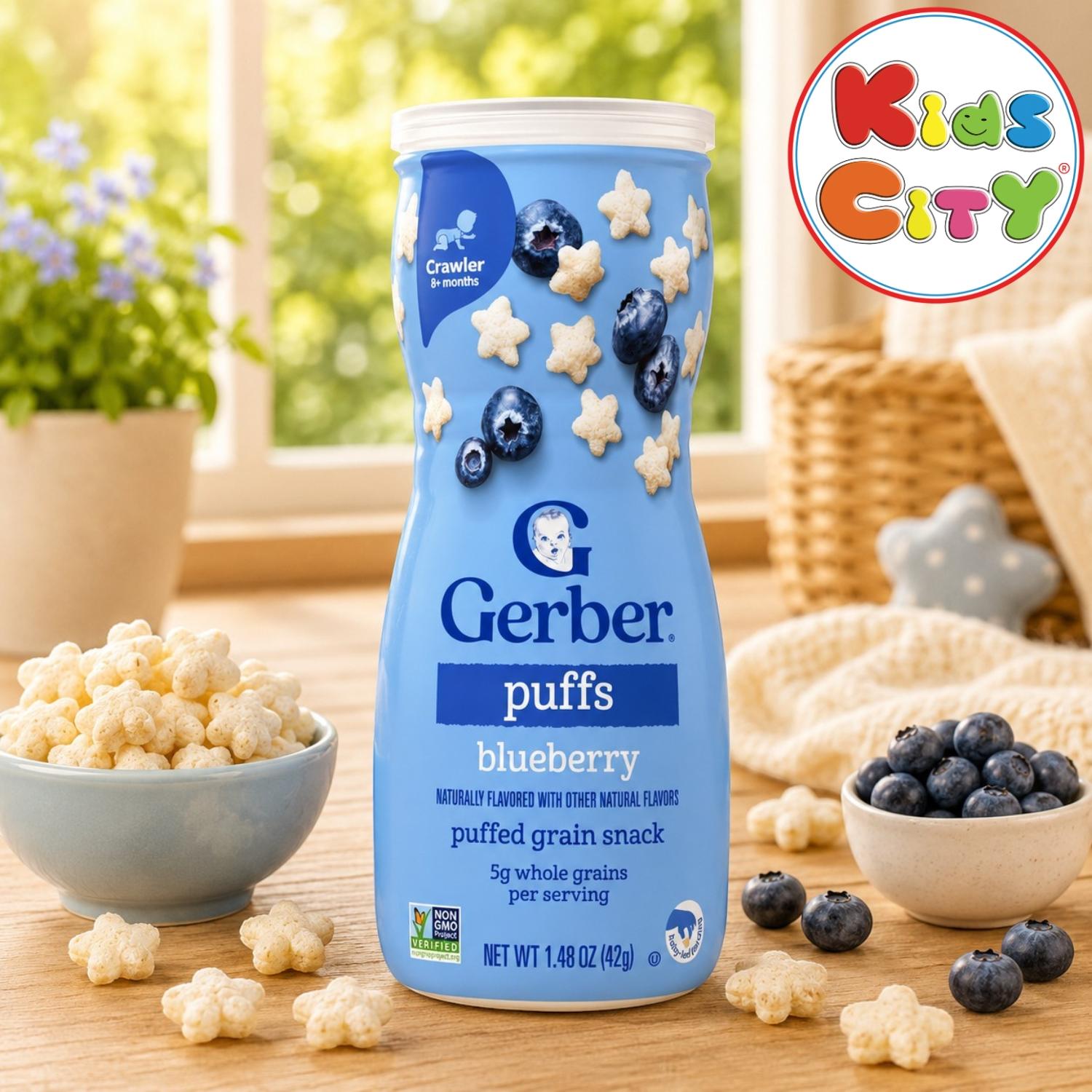 Gerber Snacks for Baby, Grain & Grow Puffs, Blueberry