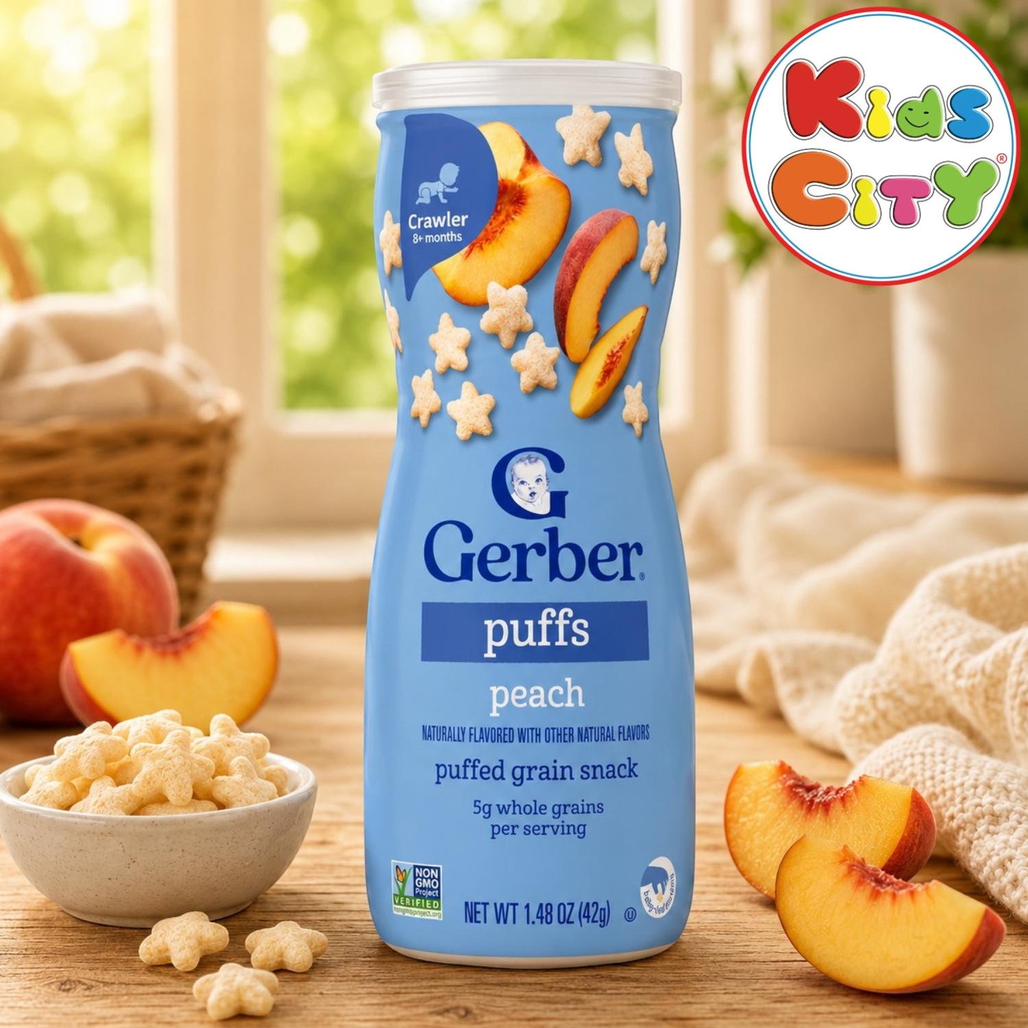 Gerber Snacks for Baby, Grain & Grow Puffs, Peach