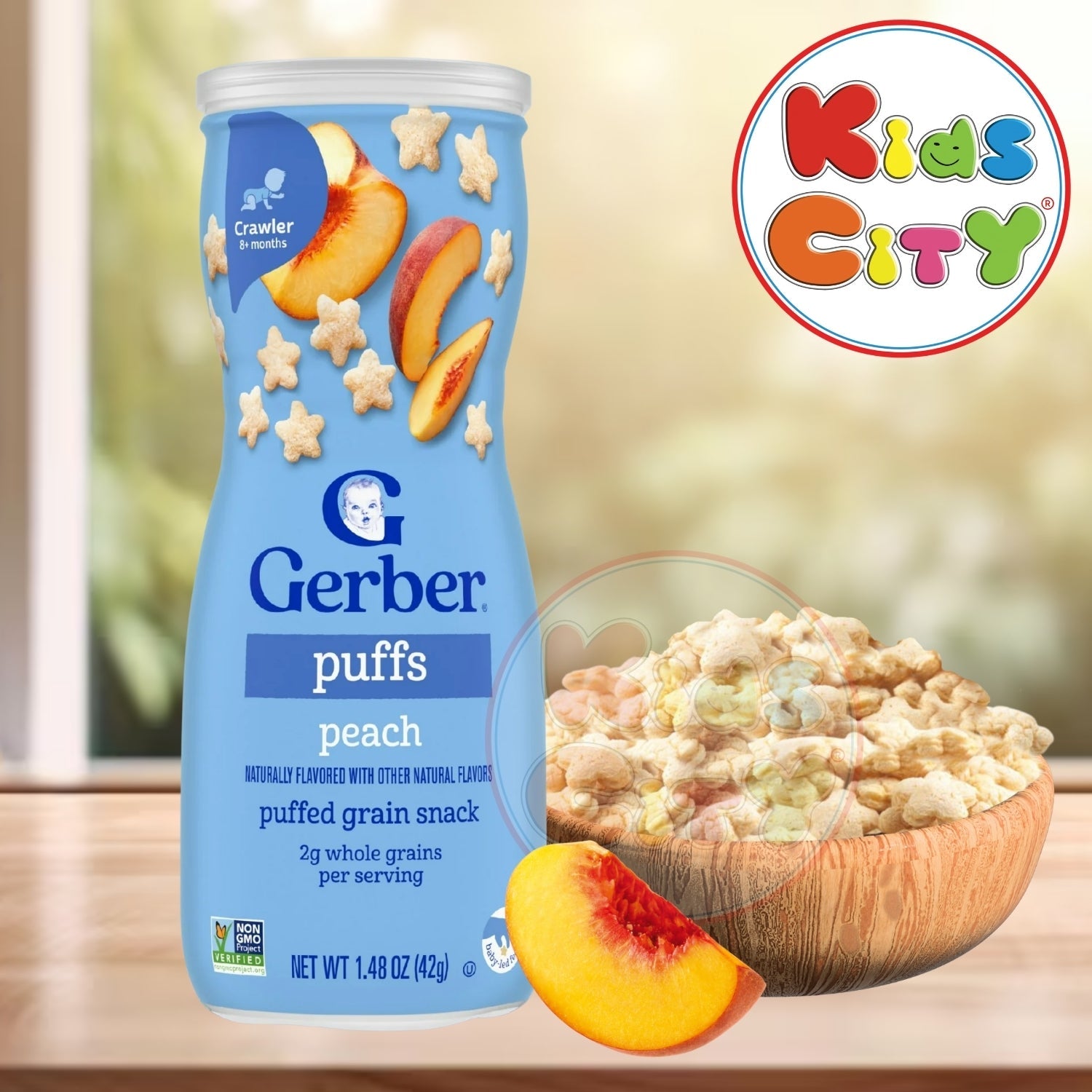 Gerber Snacks for Baby, Grain & Grow Puffs, Peach (Pack of 1)