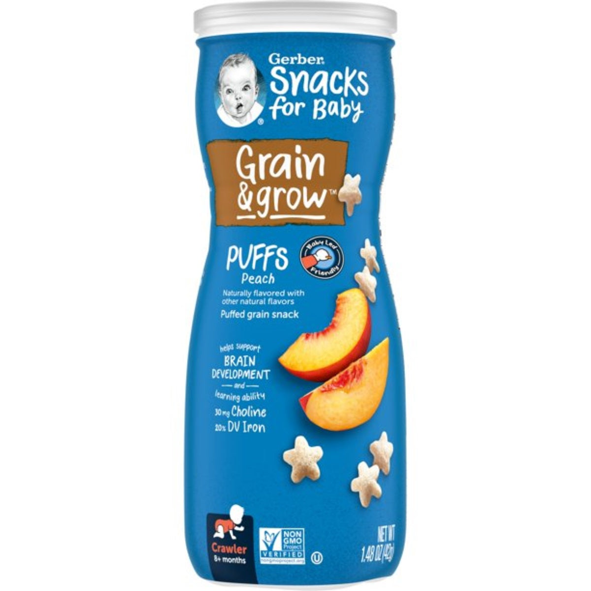 Gerber Snacks for Baby, Grain & Grow Puffs for Crawler (1.48oz) - Peach