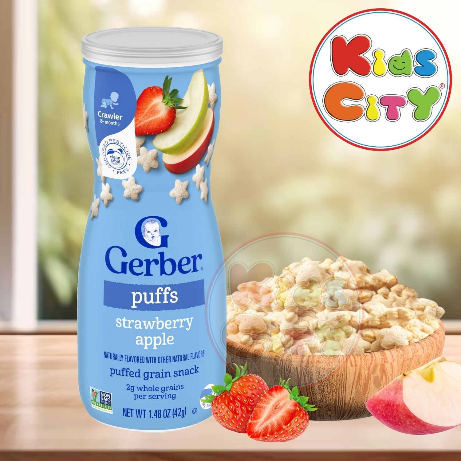 Gerber Snacks for Baby, Grain & Grow Puffs for Crawler (1.48oz) - Strawberry Apple