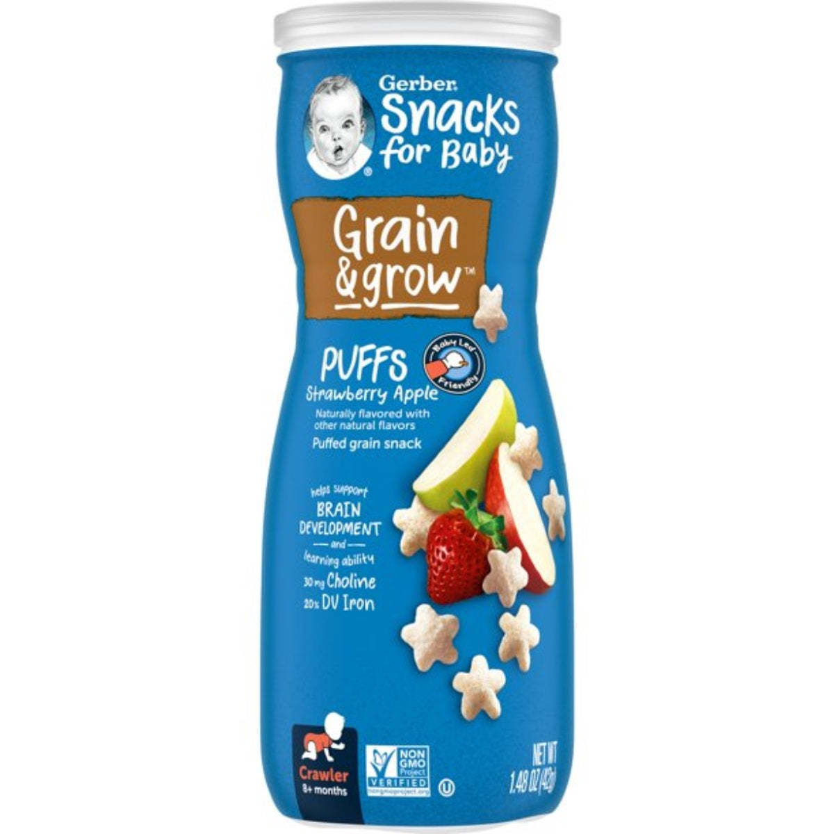 Gerber Snacks for Baby, Grain & Grow Puffs for Crawler (1.48oz) - Strawberry Apple