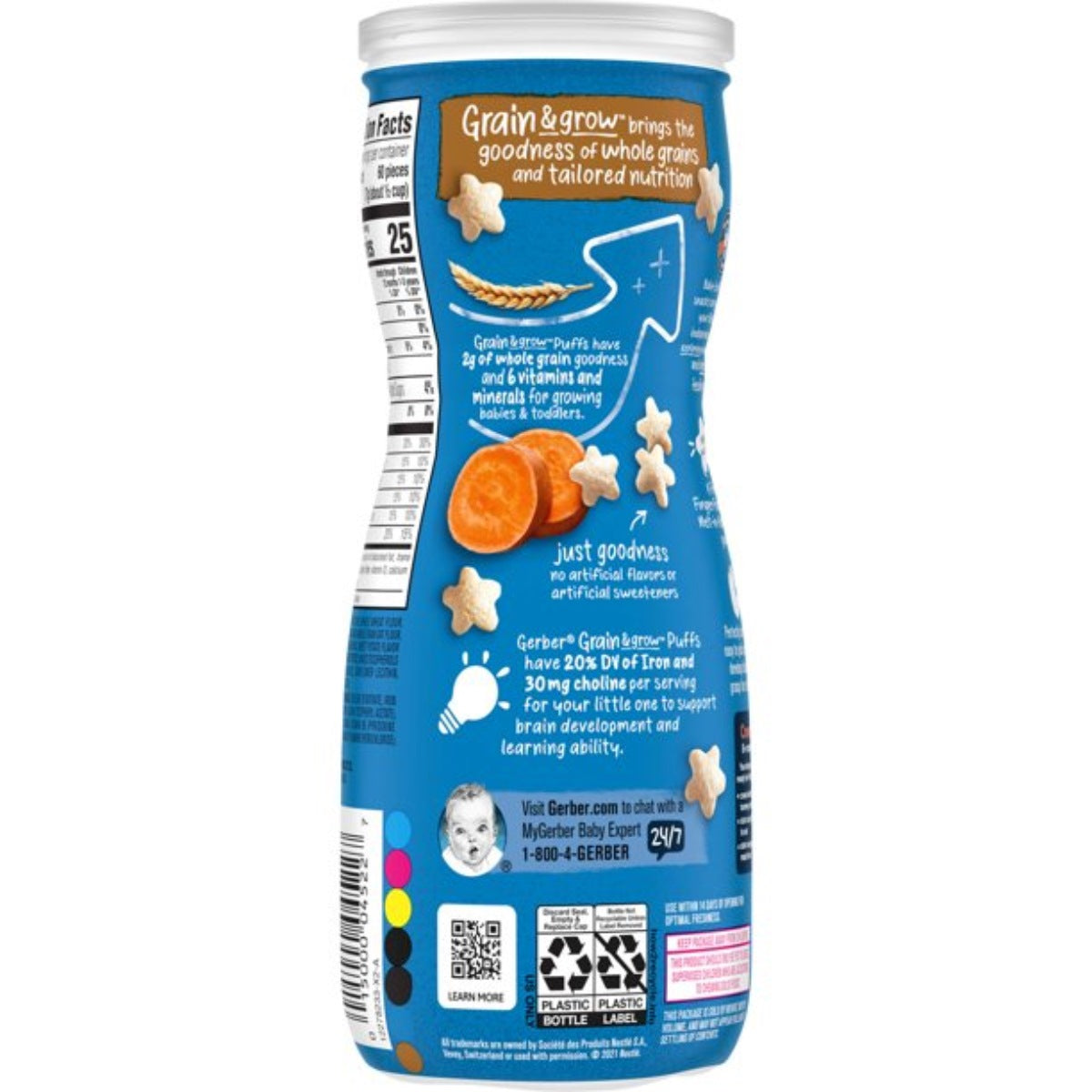 Gerber Snacks for Baby, Grain & Grow Puffs for Crawler (1.48oz) - Sweet Potato