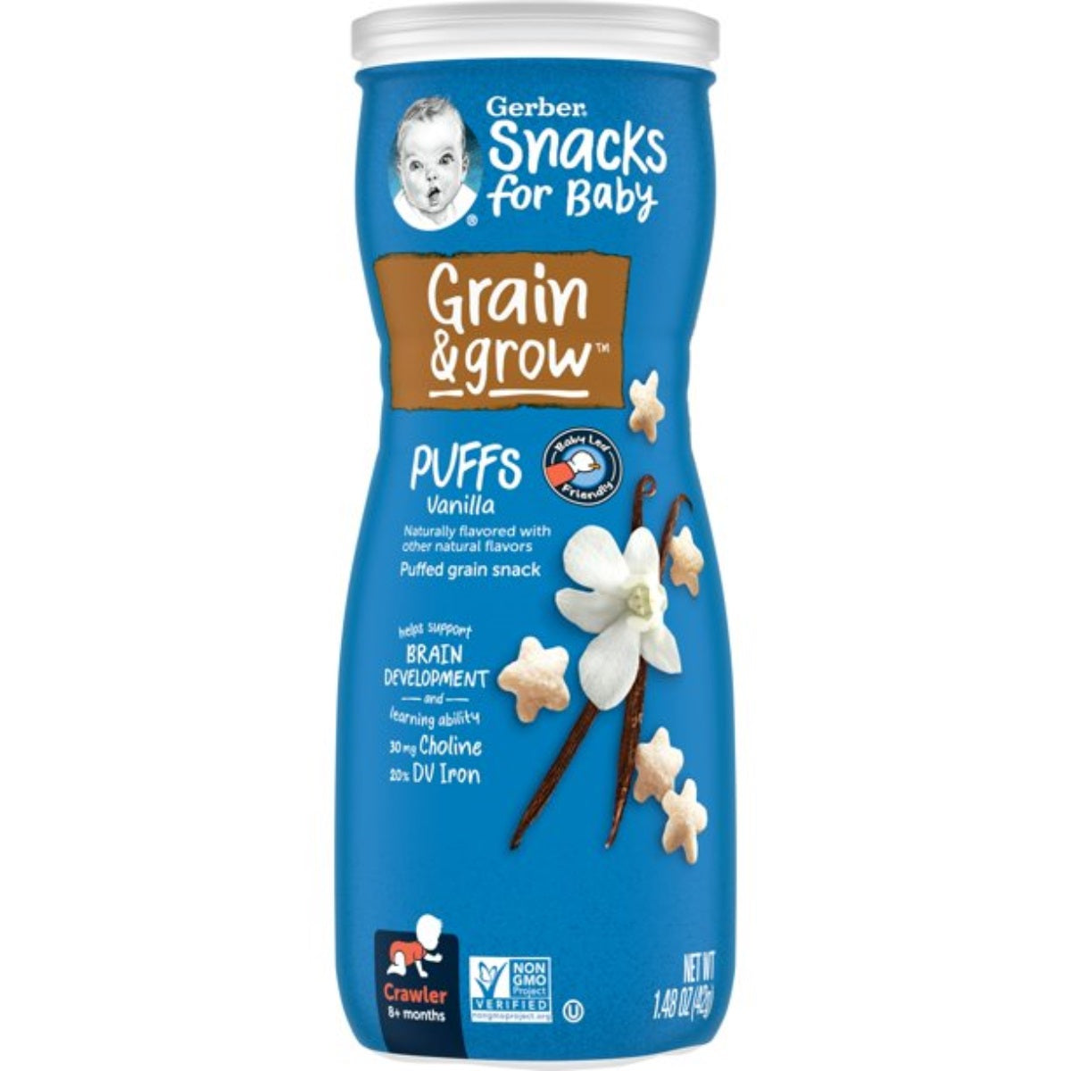 Gerber Snacks for Baby, Grain & Grow Puffs for Crawler (1.48oz) - Vanilla