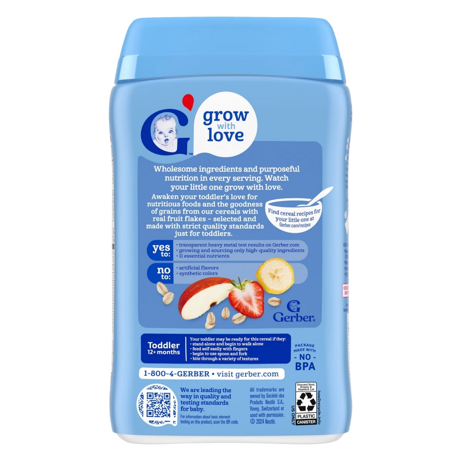 Gerber Cereal for Baby, Grain & Grow, Hearty Bits Multigrain Banana Apple Strawberry for Toddler (8oz)
