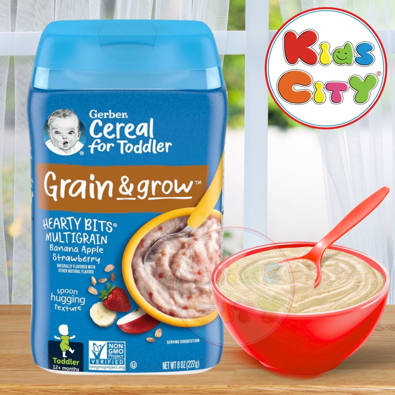 Gerber Cereal for Baby, Grain & Grow, Hearty Bits Multigrain Banana Apple Strawberry for Toddler (8oz)