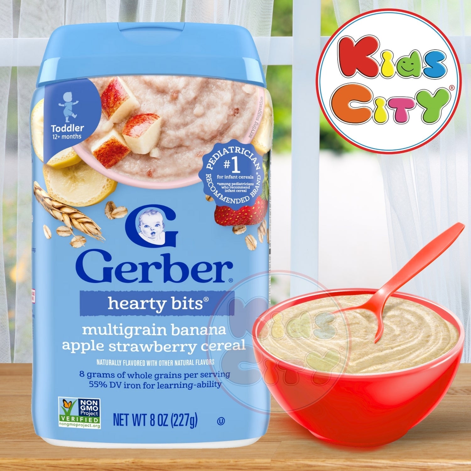Gerber Cereal for Baby, Grain & Grow, Hearty Bits Multigrain Banana Apple Strawberry for Toddler (8oz)