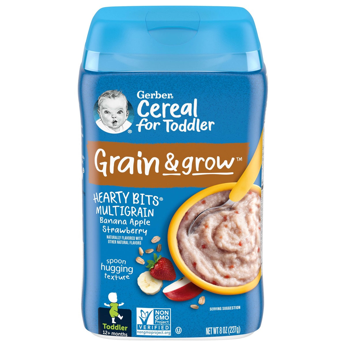 Gerber Cereal for Baby, Grain & Grow, Hearty Bits Multigrain Banana Apple Strawberry for Toddler (8oz)