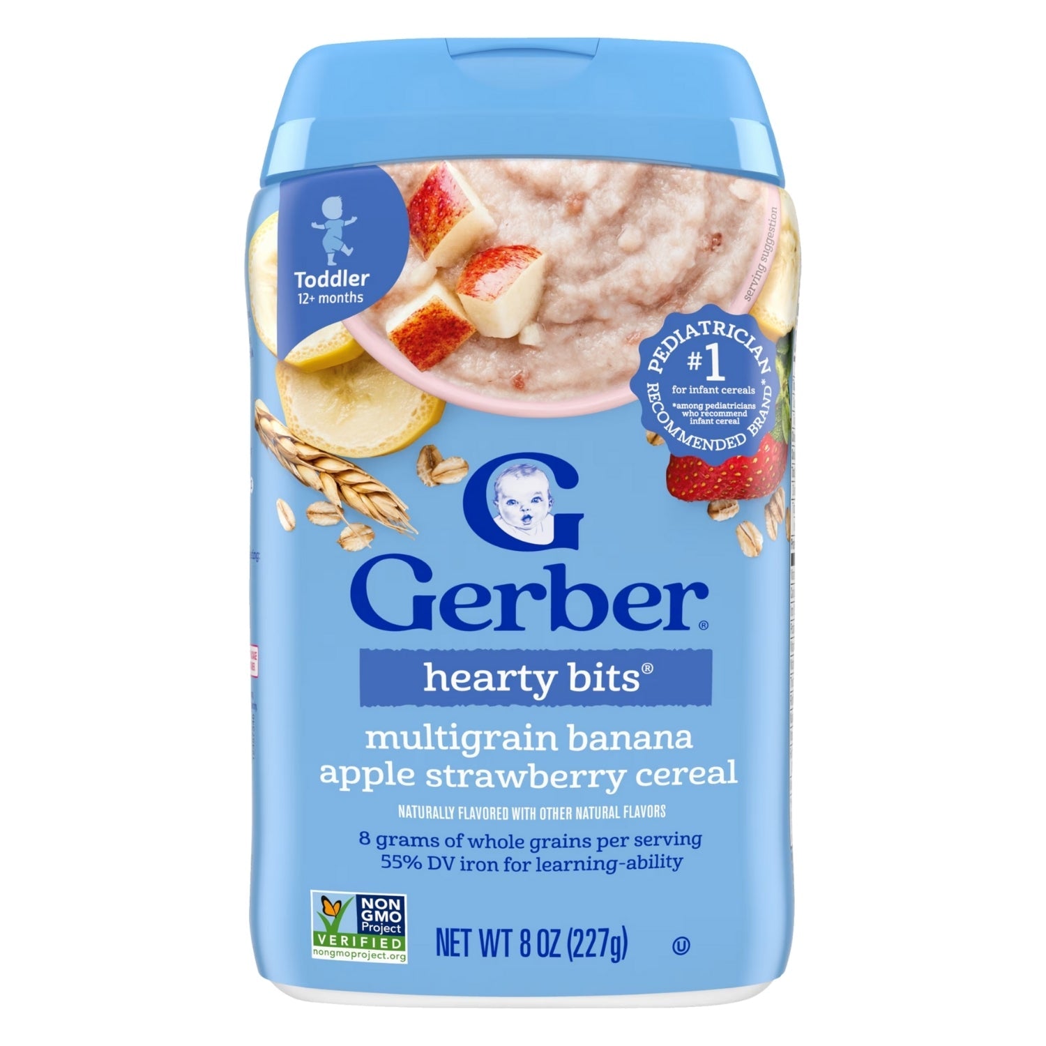 Gerber Cereal for Baby, Grain & Grow, Hearty Bits Multigrain Banana Apple Strawberry for Toddler (8oz)