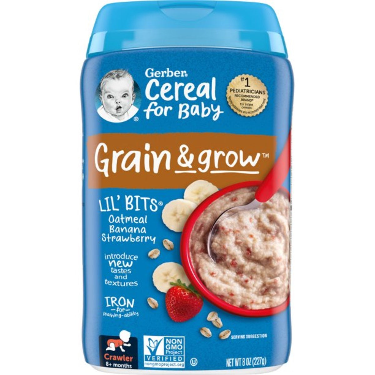 Gerber Cereal for Baby, Lil Bits for Crawler (8oz) - Oatmeal Banana Strawberry Cereal