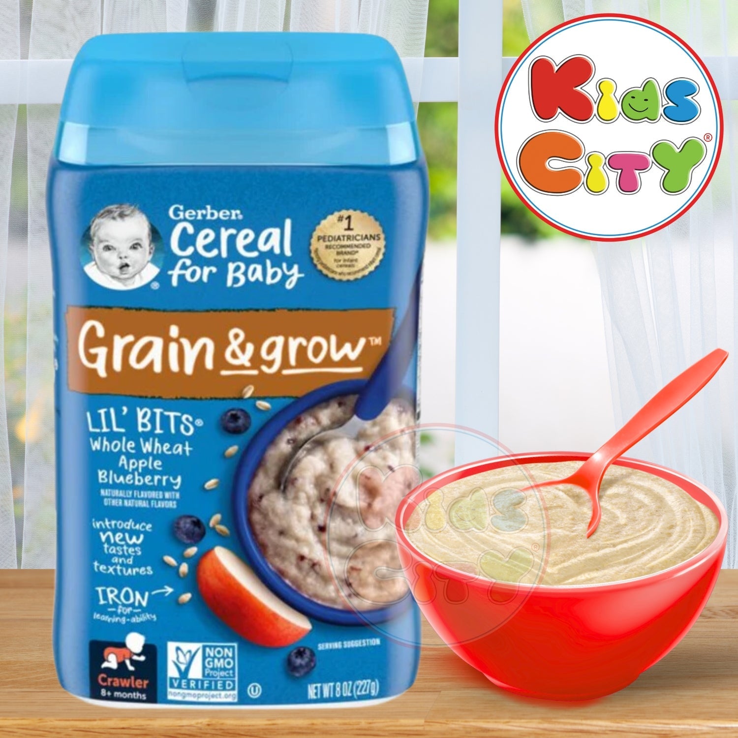 Gerber Cereal for Baby, Lil Bits (8oz) Whole Wheat Cereal Apple Blueberry (Pack of 1)