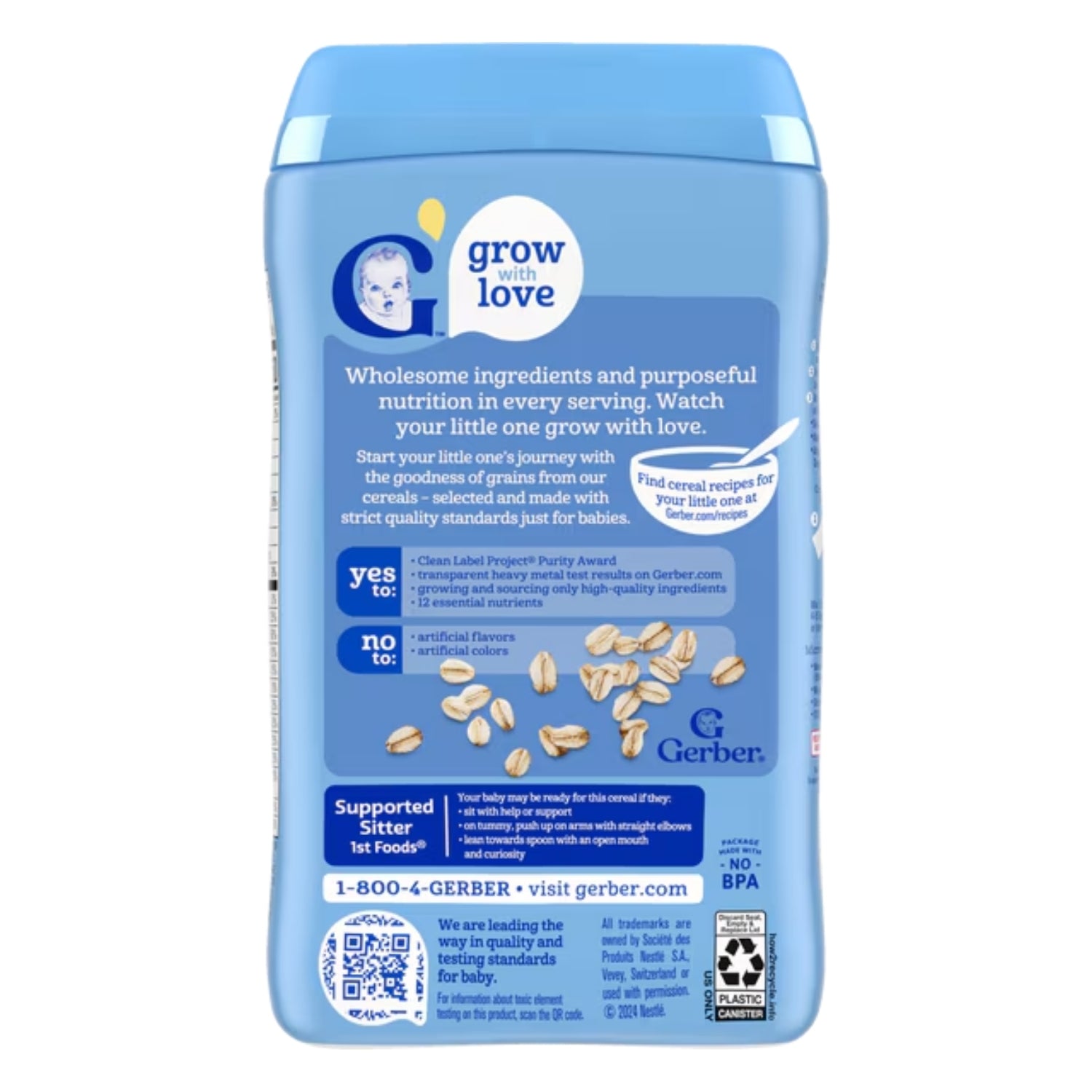Gerber Cereal for Baby, Grain & Grow, Oatmeal for Supported Sitter (8oz)