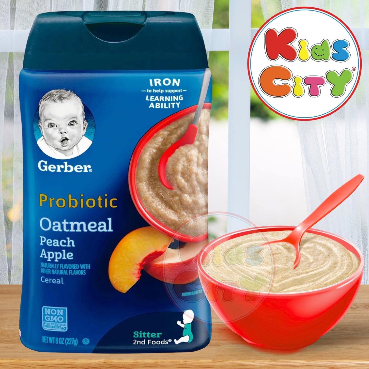 Gerber Cereal for Baby, Probiotic Oatmeal Peach Apple for Sitter 8oz