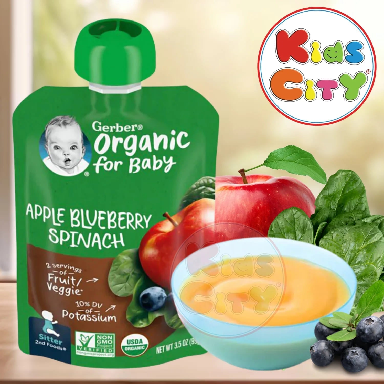 Gerber Organic for Baby, 2nd Foods, Apples Blueberries & Spinach (Pack of 1)