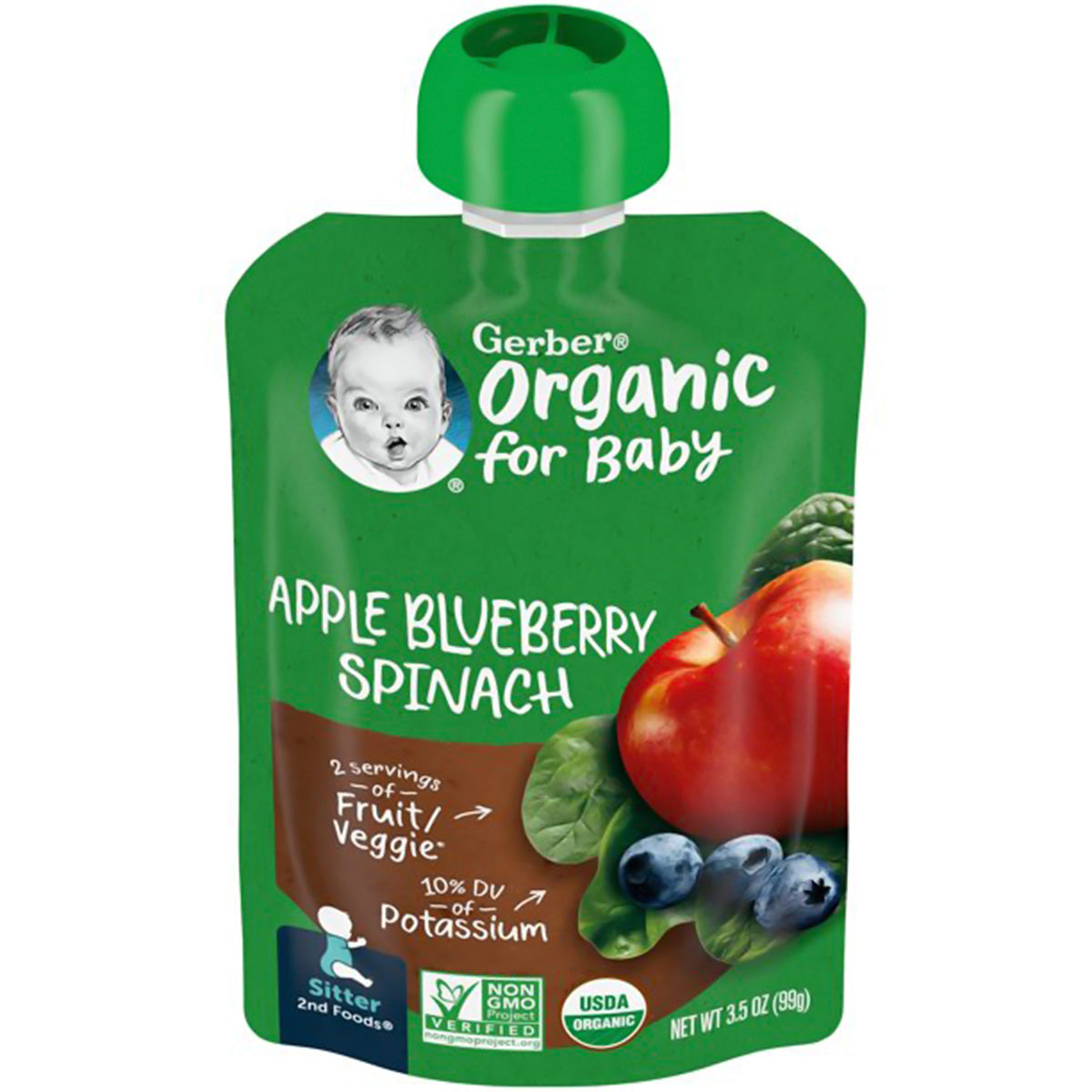 Gerber Organic for Baby, 2nd Foods for Sitter, 99g (3.5oz) - Apples Blueberries & Spinach