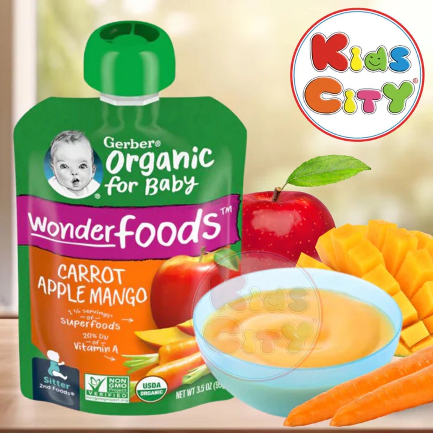 Gerber Organic for Baby, 2nd Foods, Carrots, Apples & Mangoes (Pack of 1)