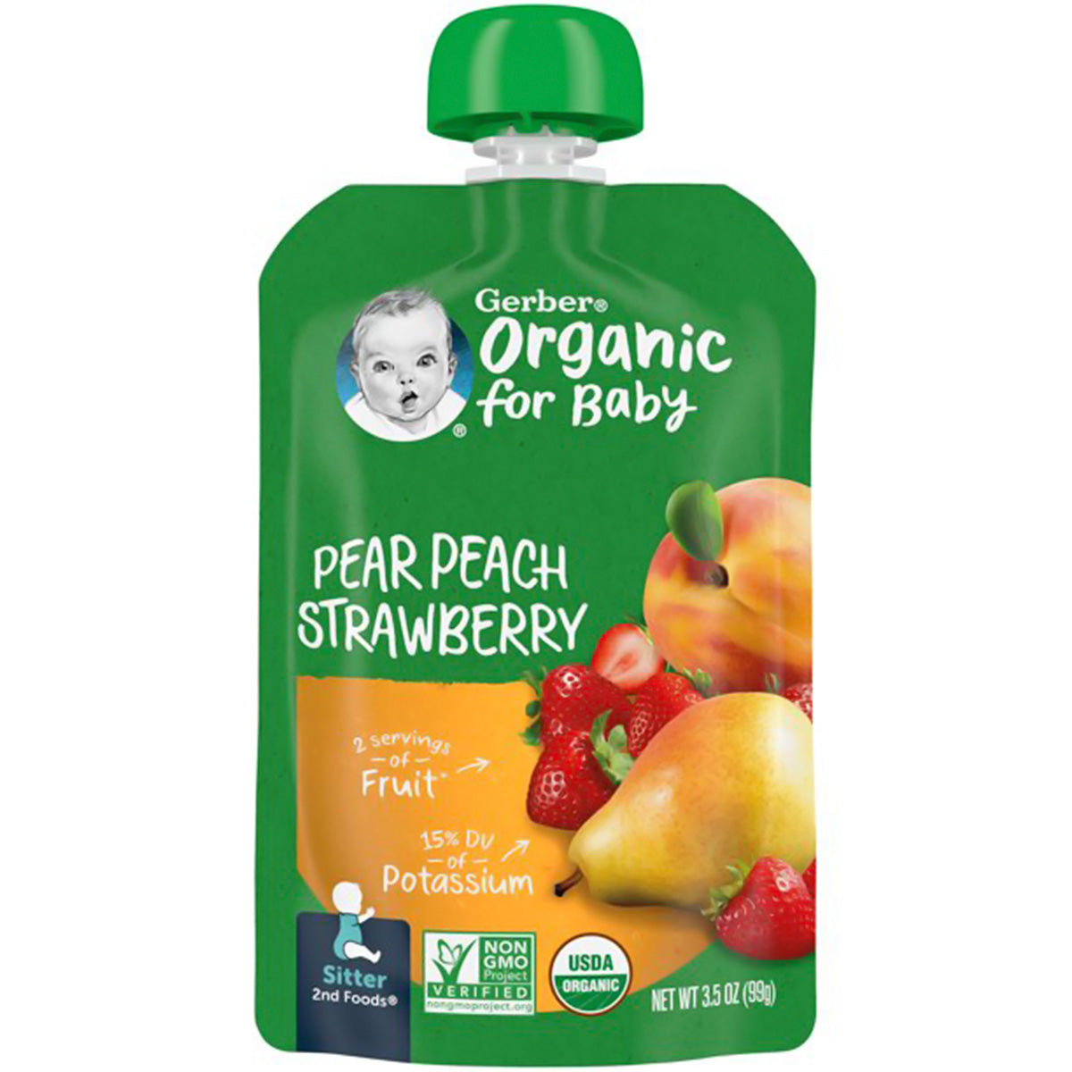 Gerber Organic for Baby, 2nd Foods for Sitter, 99g (3.5oz) - Pears, Peaches & Strawberries