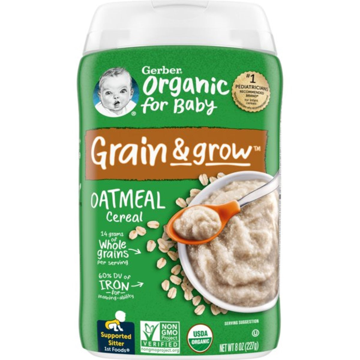 Gerber Cereal for Baby, Organic Oatmeal Cereal for Supported Sitter (8oz)