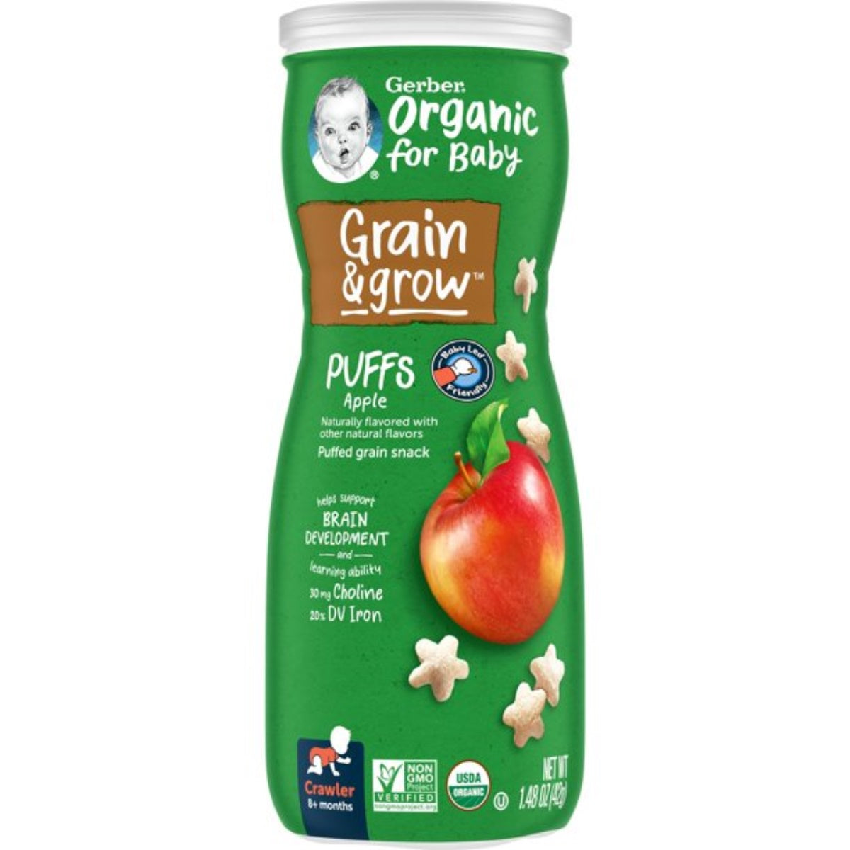 Gerber Organic for Baby, Grow & Grain Puffs, Apple