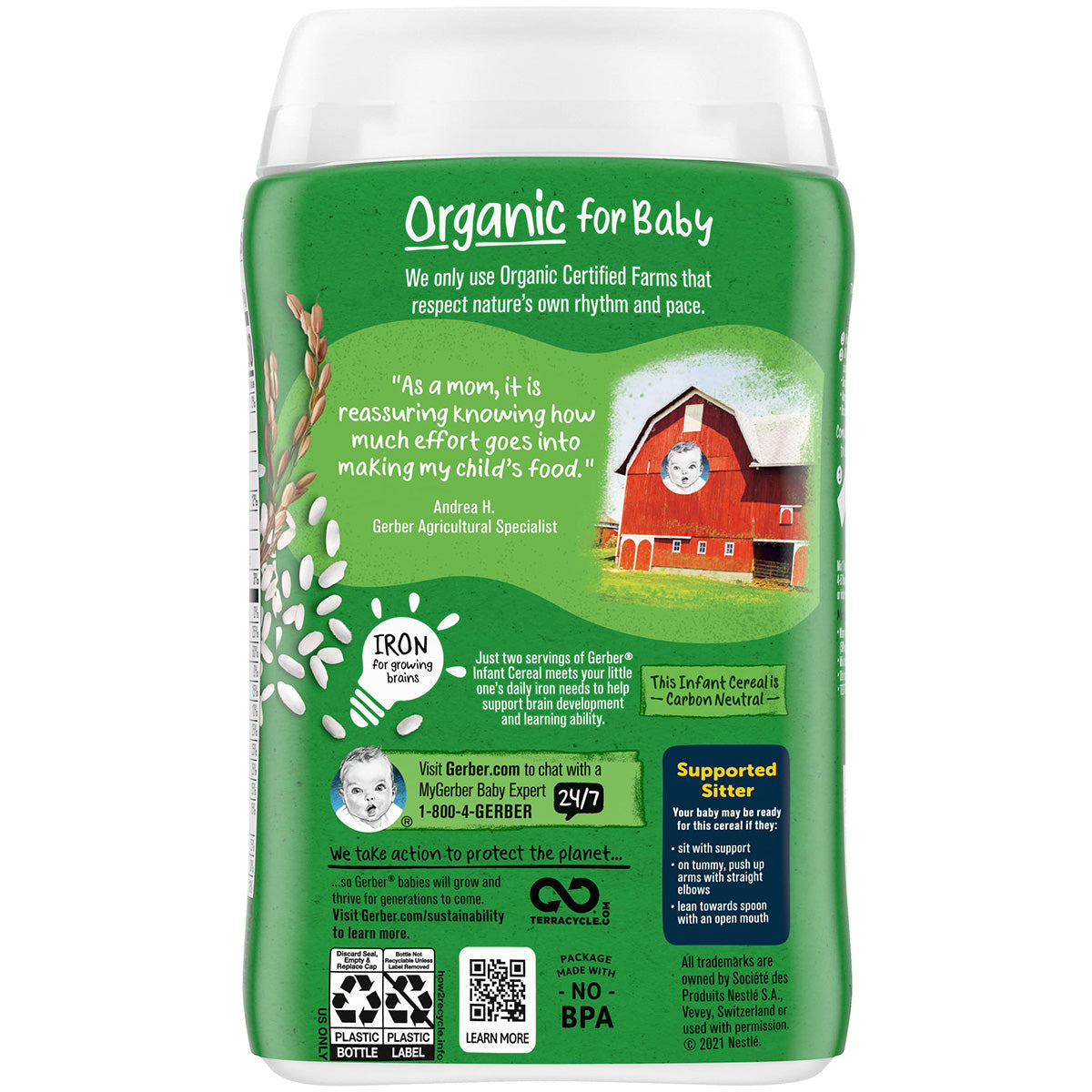 Gerber Cereal for Baby, Organic Rice Cereal for Supported Sitter (8oz)